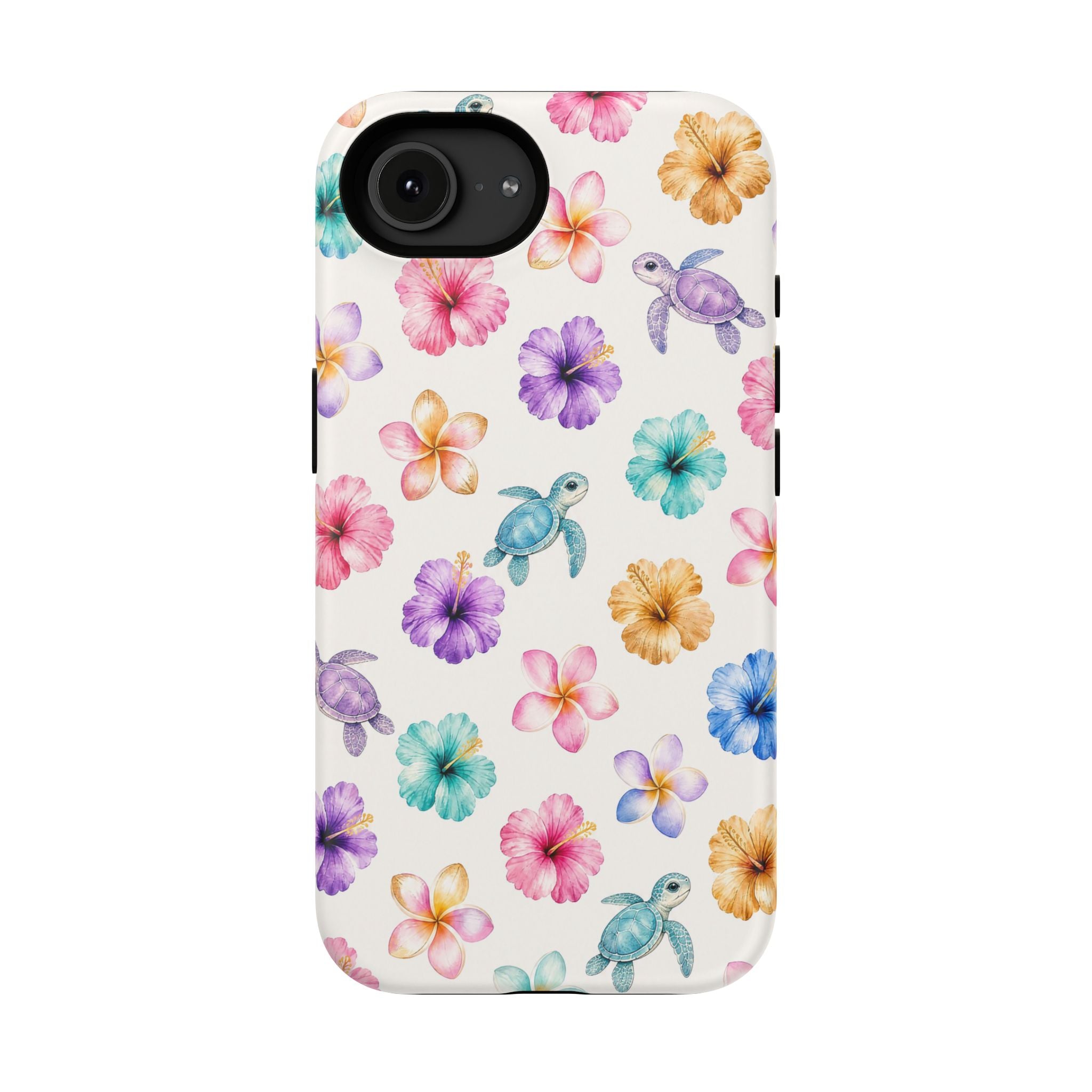 Sea Turtle Floral Phone Case — Colorful Hawaiian Plumeria Protective Case