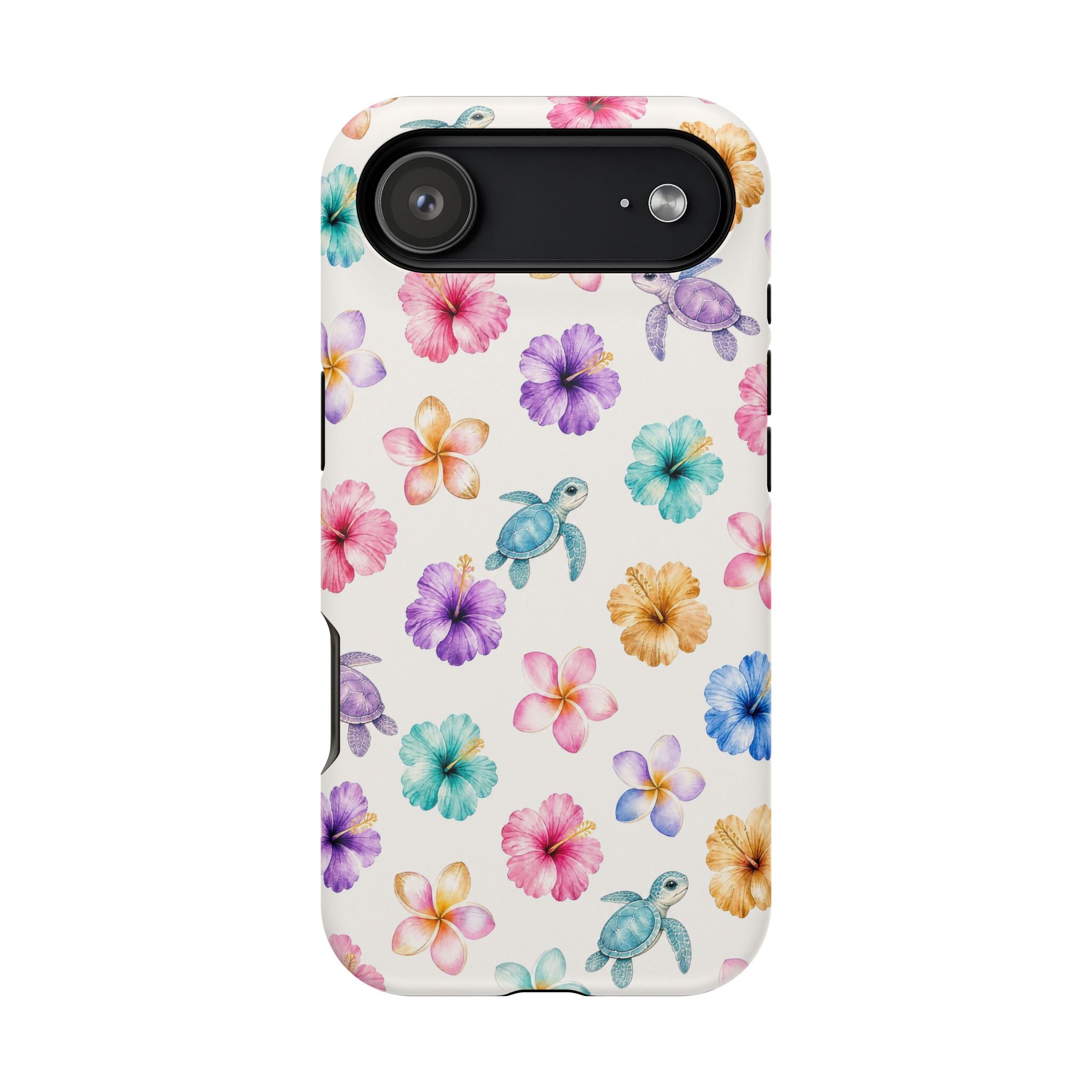Sea Turtle Floral Phone Case — Colorful Hawaiian Plumeria Protective Case