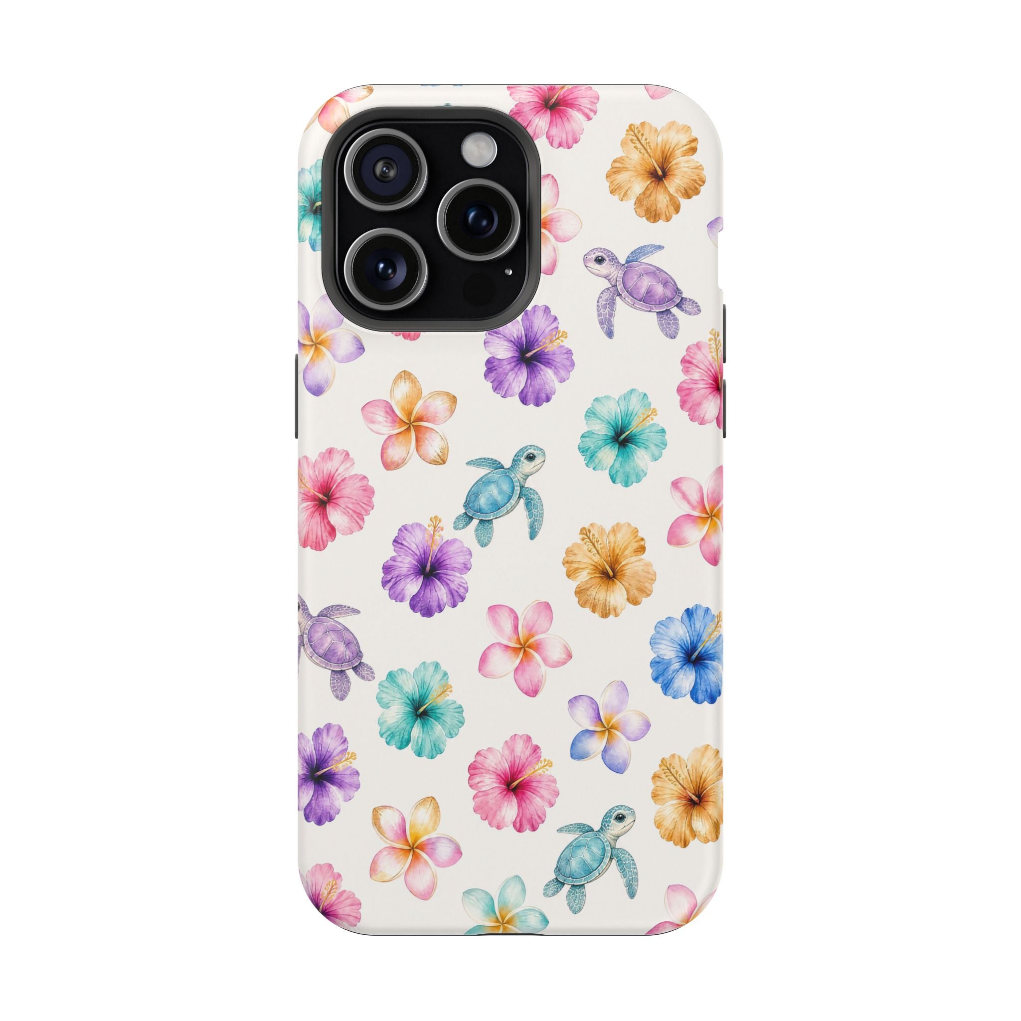 Sea Turtle Floral Phone Case — Colorful Hawaiian Plumeria Protective Case