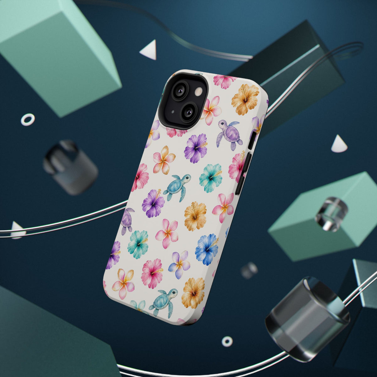 Sea Turtle Floral Phone Case — Colorful Hawaiian Plumeria Protective Case