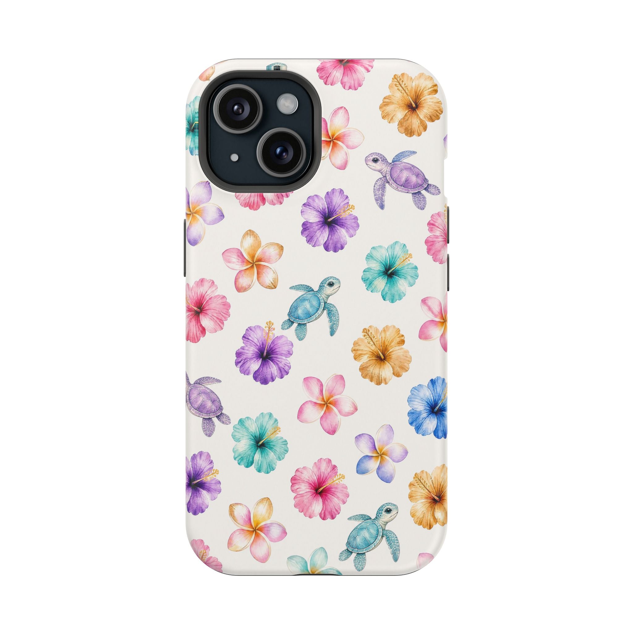 Sea Turtle Floral Phone Case — Colorful Hawaiian Plumeria Protective Case