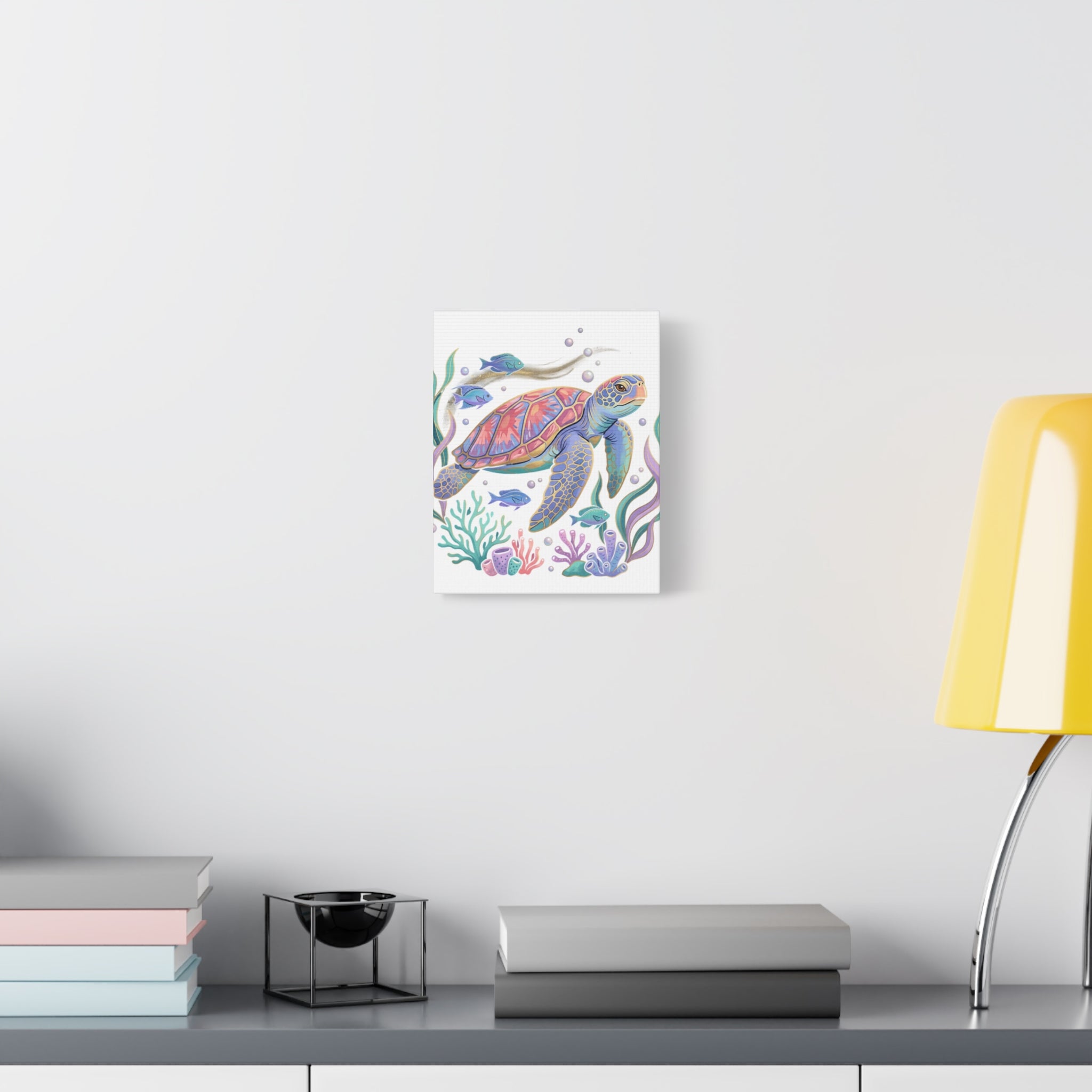 Colorful Sea Turtle Canvas Wall Art — Pastel Ocean Turtle Print on Matte Stretched Canvas