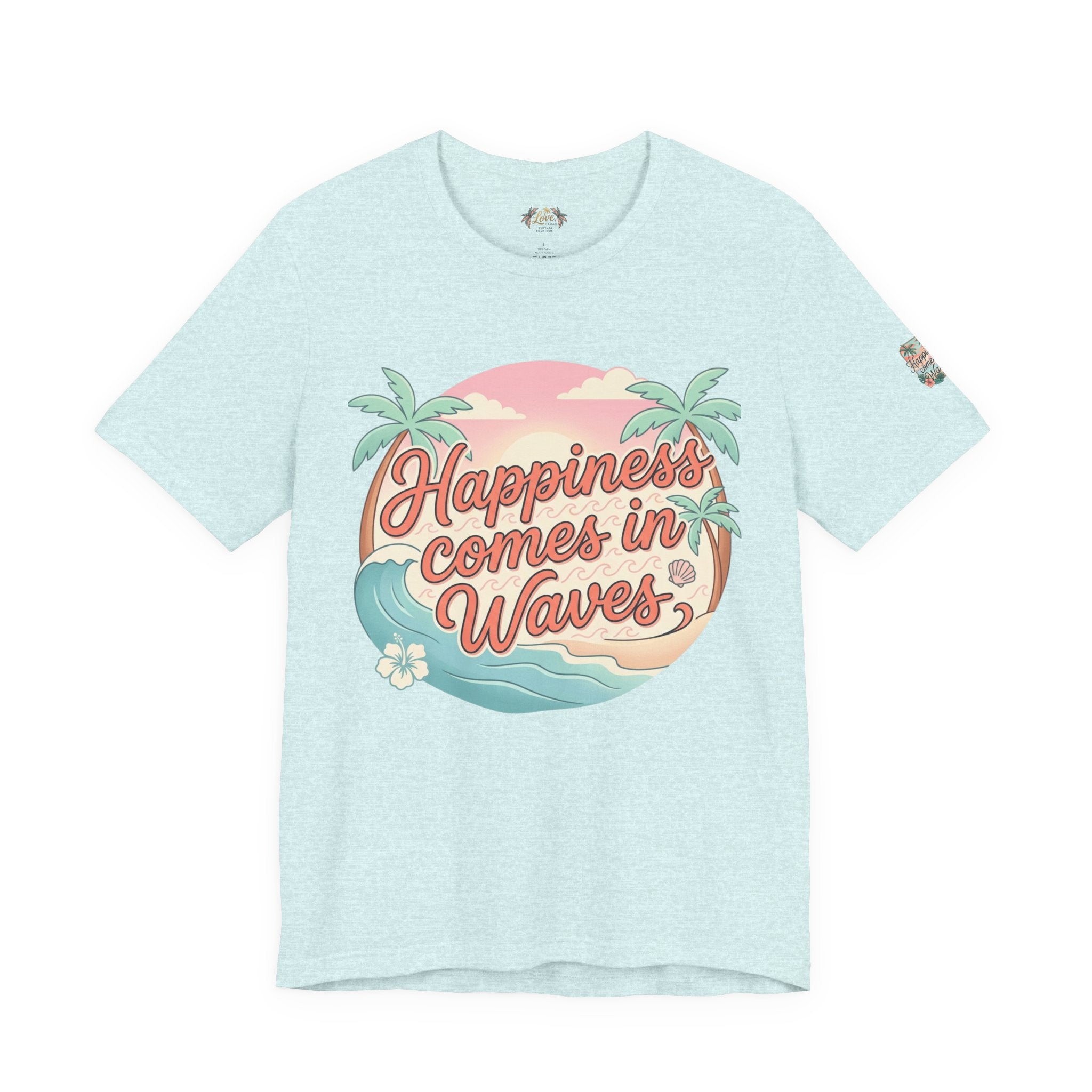 Happiness Comes in Waves Hawaiian Tee — Pastel Sunset & Palm Beach Shirt