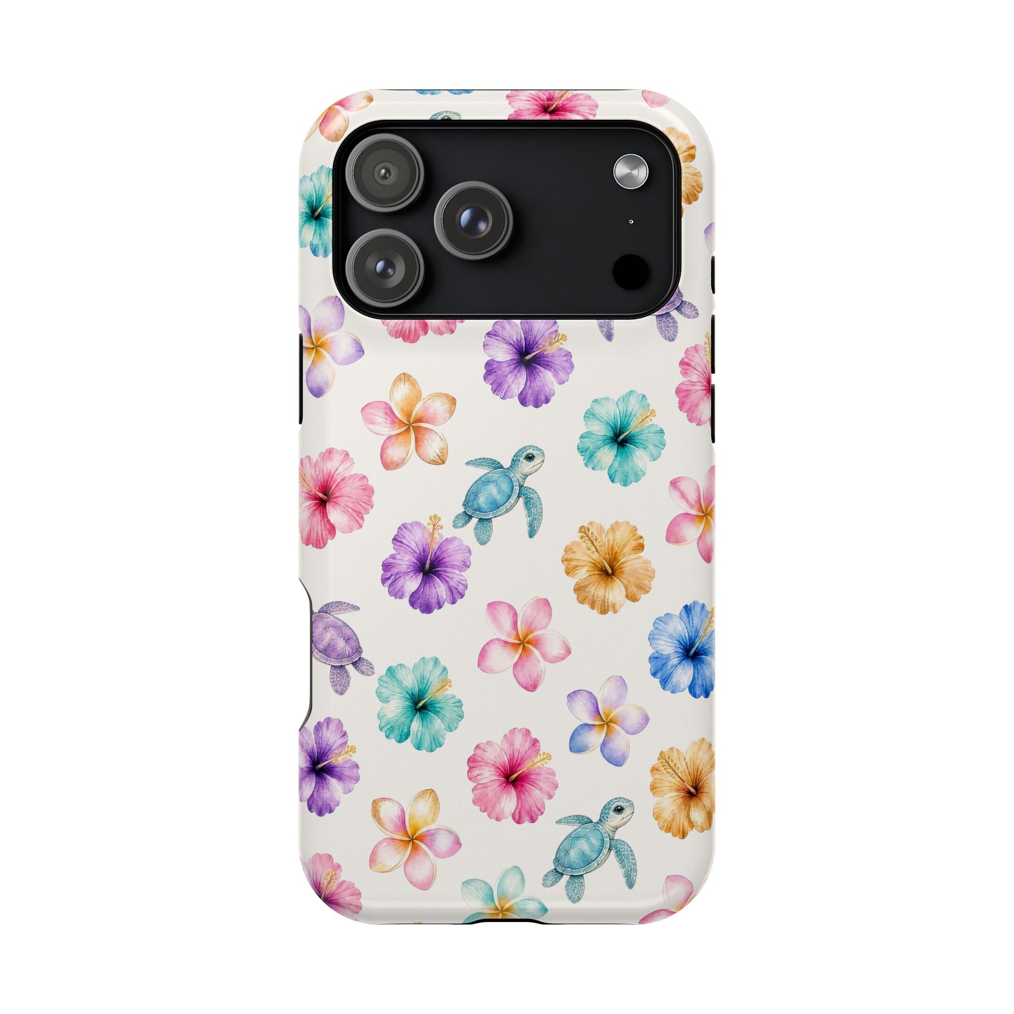 Sea Turtle Floral Phone Case — Colorful Hawaiian Plumeria Protective Case