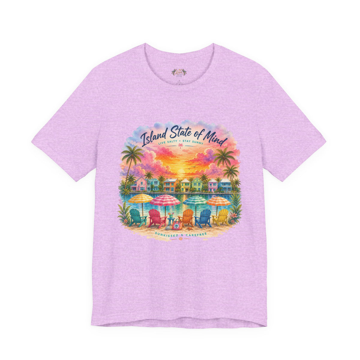 Island State of Mind T-Shirt | Tropical Beach Sunset, Palm Trees, Beach Chairs