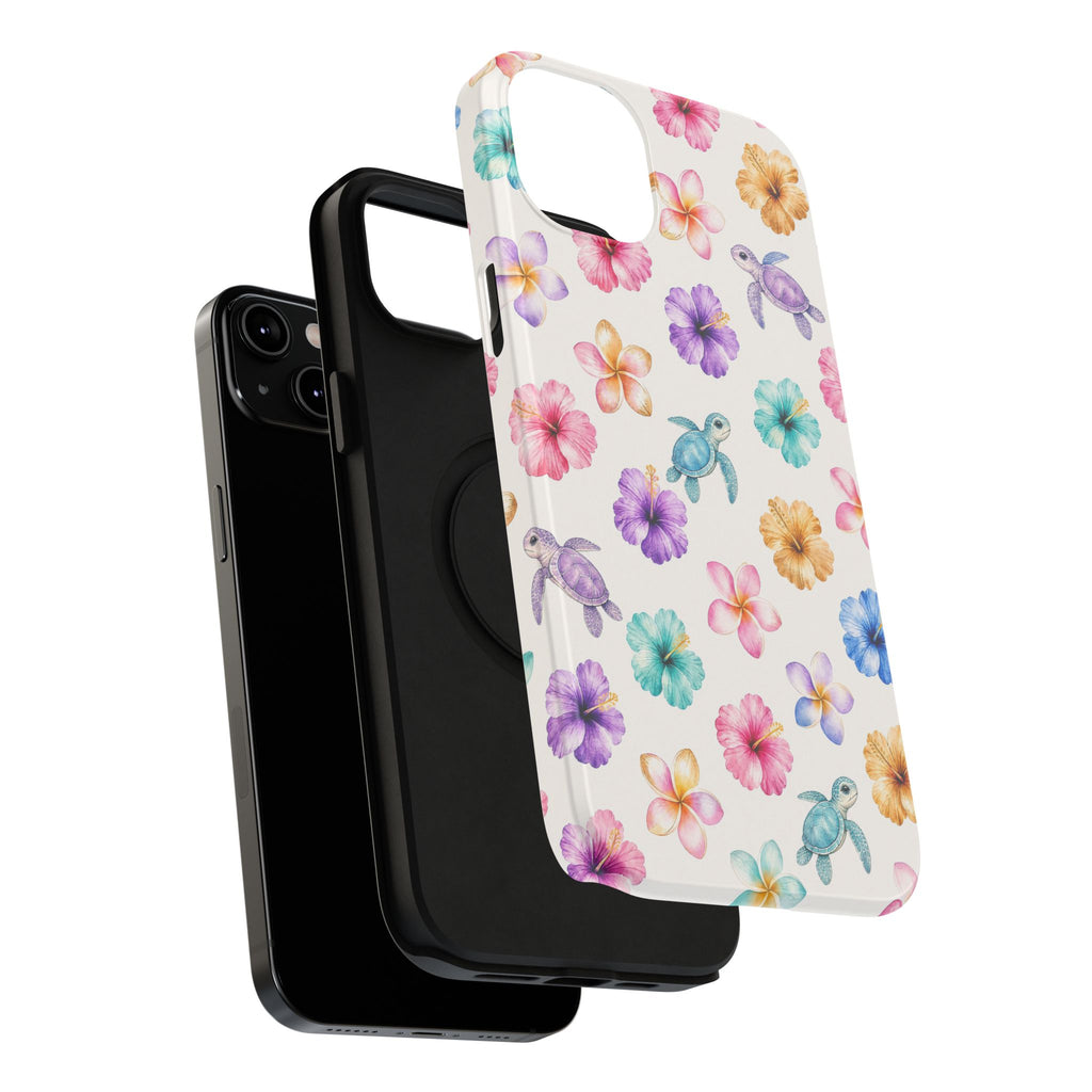 Sea Turtle Floral Phone Case — Colorful Hawaiian Plumeria Protective Case