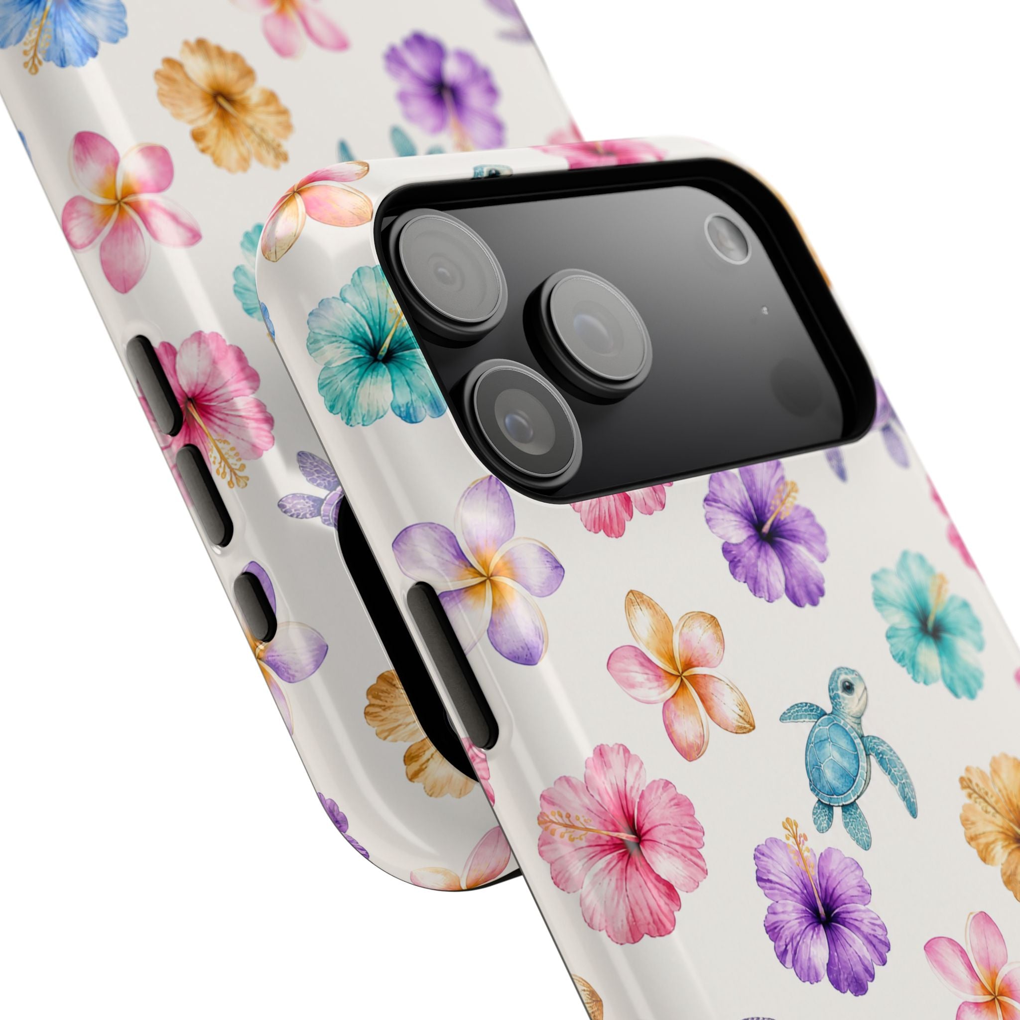 Sea Turtle Floral Phone Case — Colorful Hawaiian Plumeria Protective Case