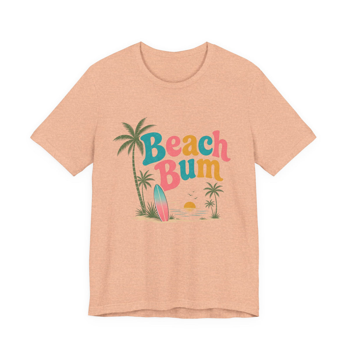 Beach Bum graphic tee | Surfboard palm tree sunset T-Shirt