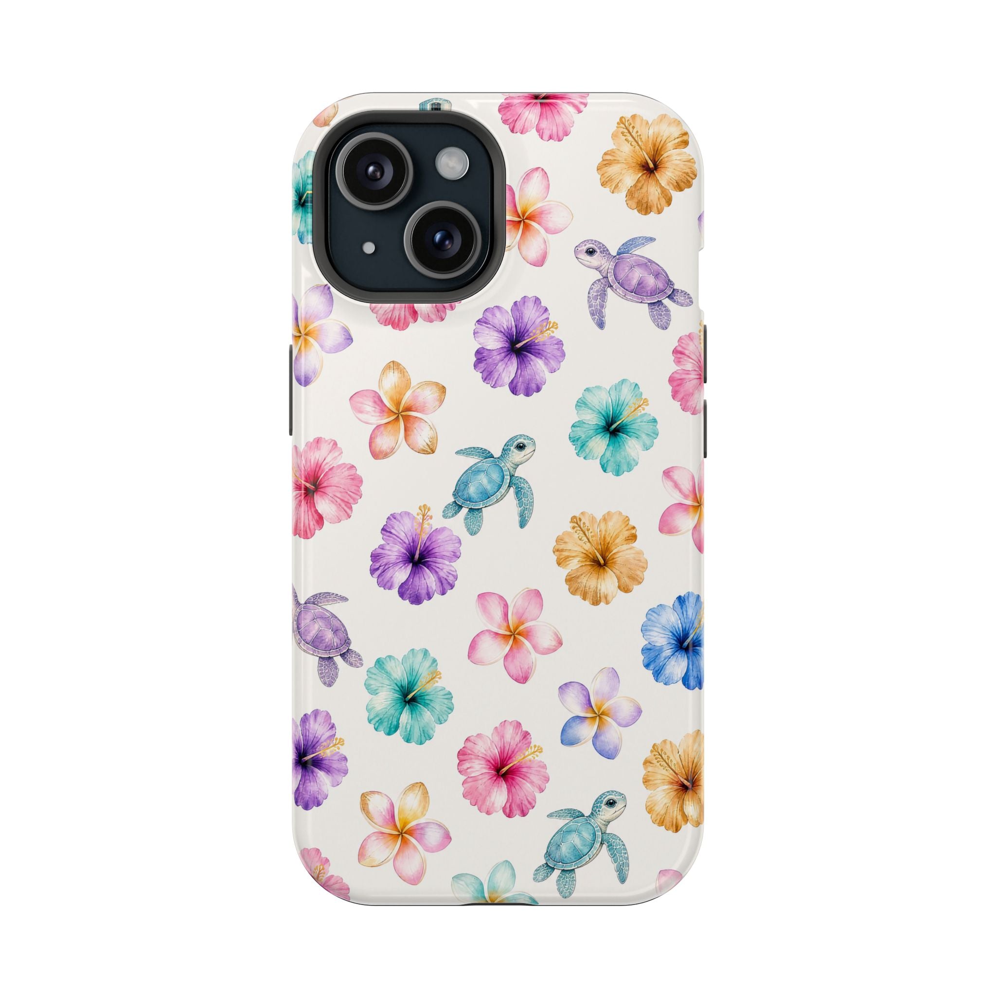 Sea Turtle Floral Phone Case — Colorful Hawaiian Plumeria Protective Case