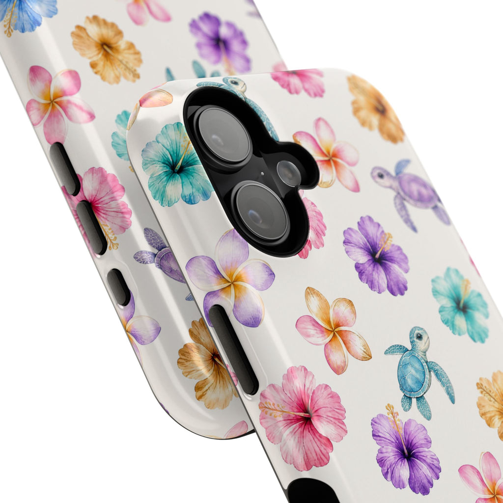 Sea Turtle Floral Phone Case — Colorful Hawaiian Plumeria Protective Case
