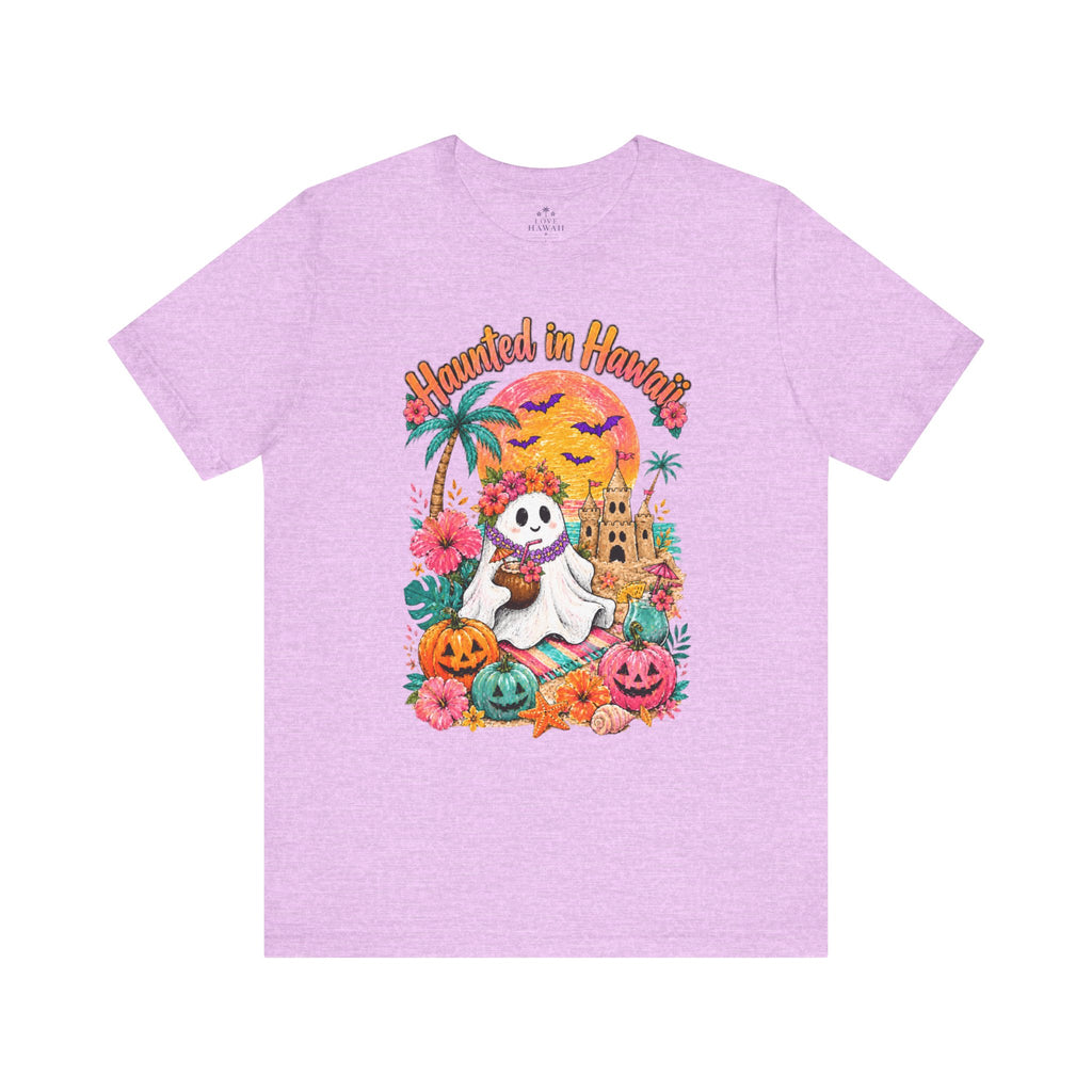 Haunted in Hawaii ghost palm tree tee | Halloween tropical pumpkin design