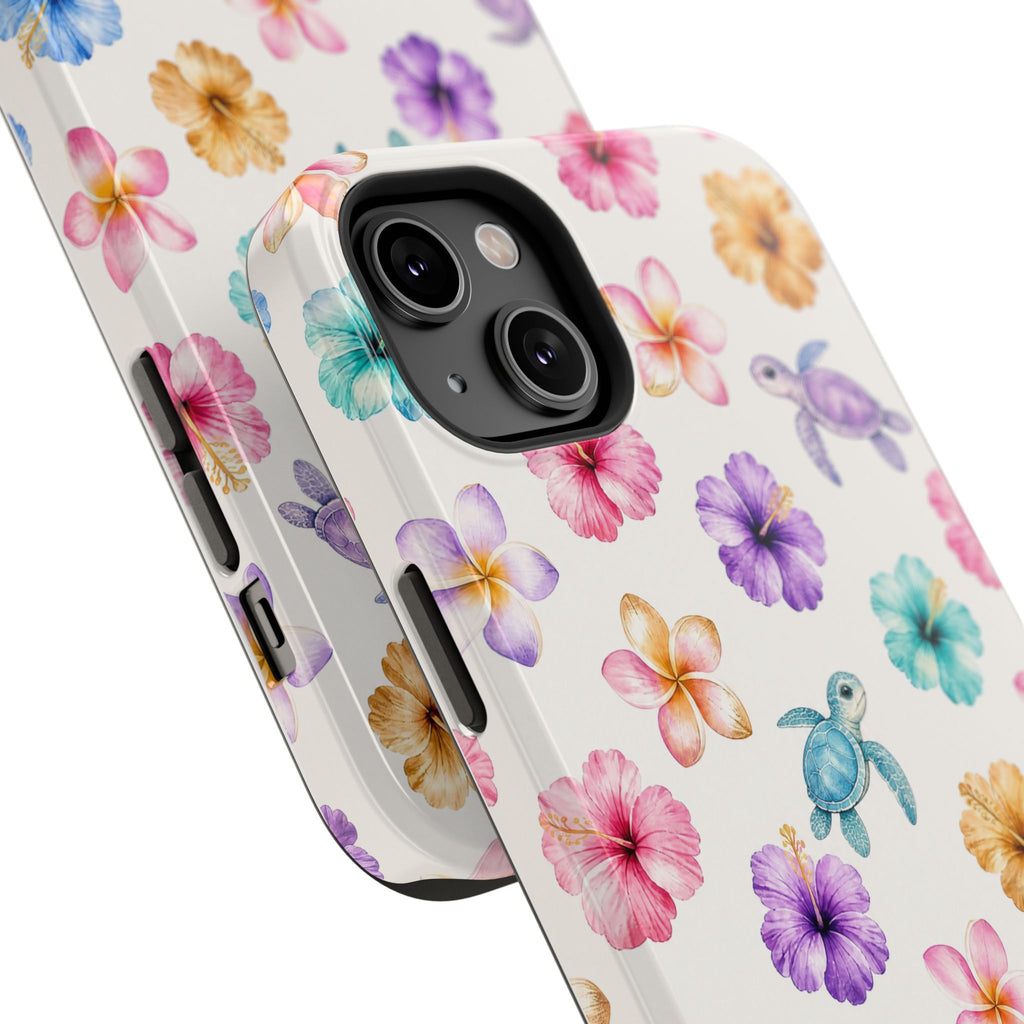 Sea Turtle Floral Phone Case — Colorful Hawaiian Plumeria Protective Case