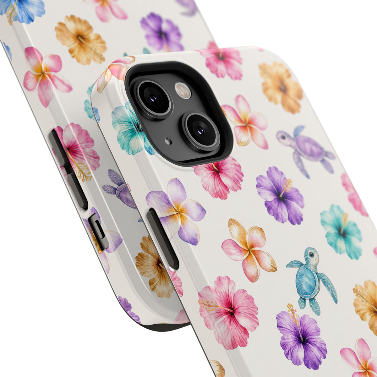 Sea Turtle Floral Phone Case — Colorful Hawaiian Plumeria Protective Case