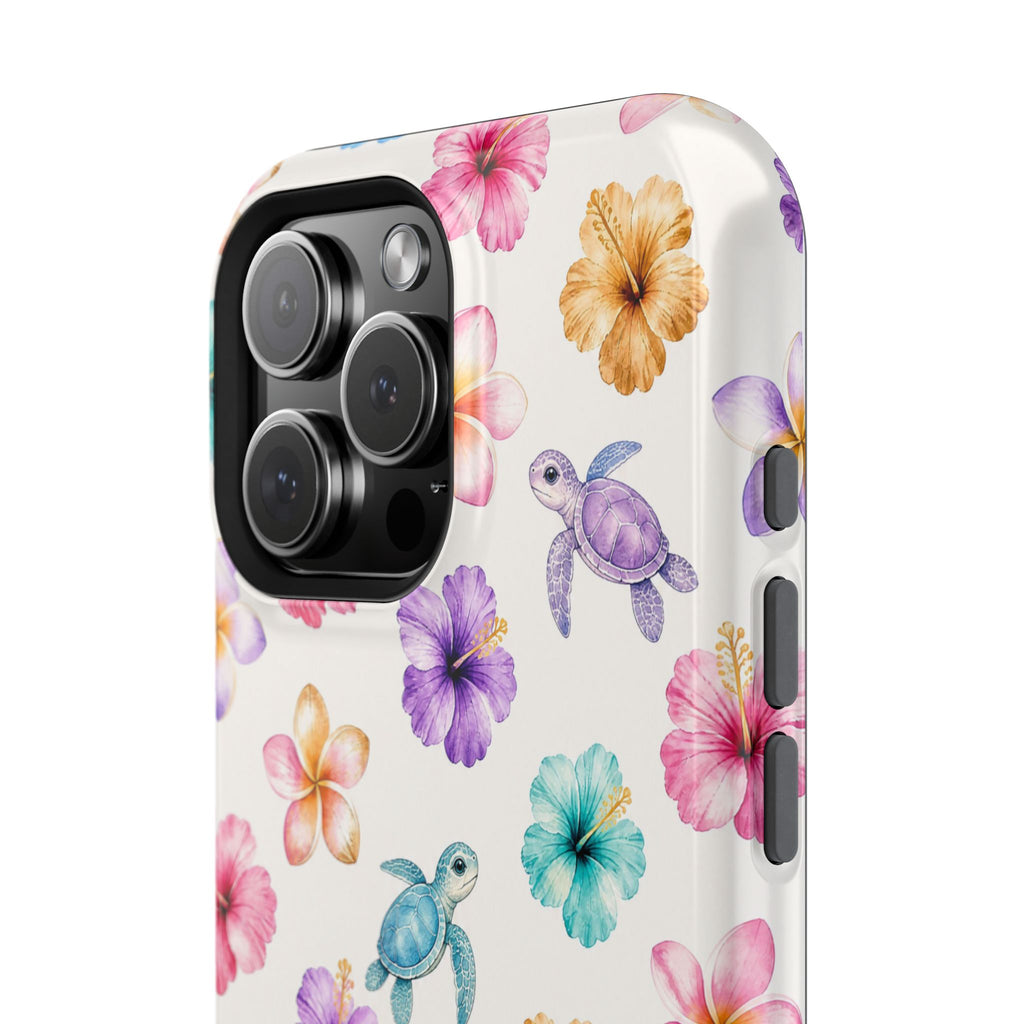 Sea Turtle Floral Phone Case — Colorful Hawaiian Plumeria Protective Case