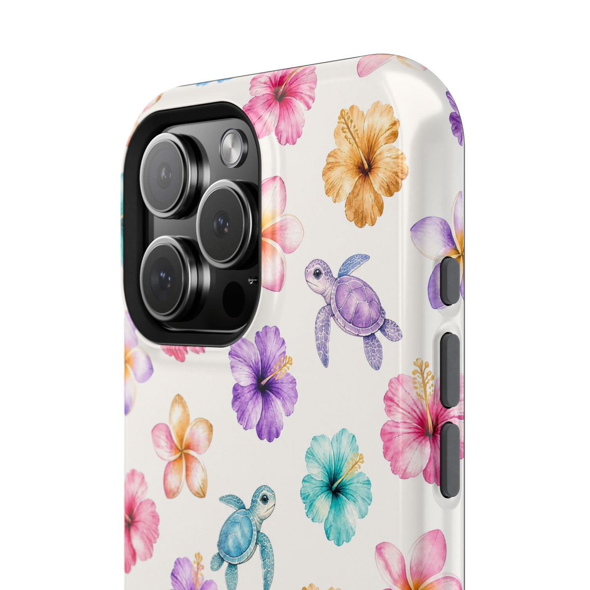 Sea Turtle Floral Phone Case — Colorful Hawaiian Plumeria Protective Case