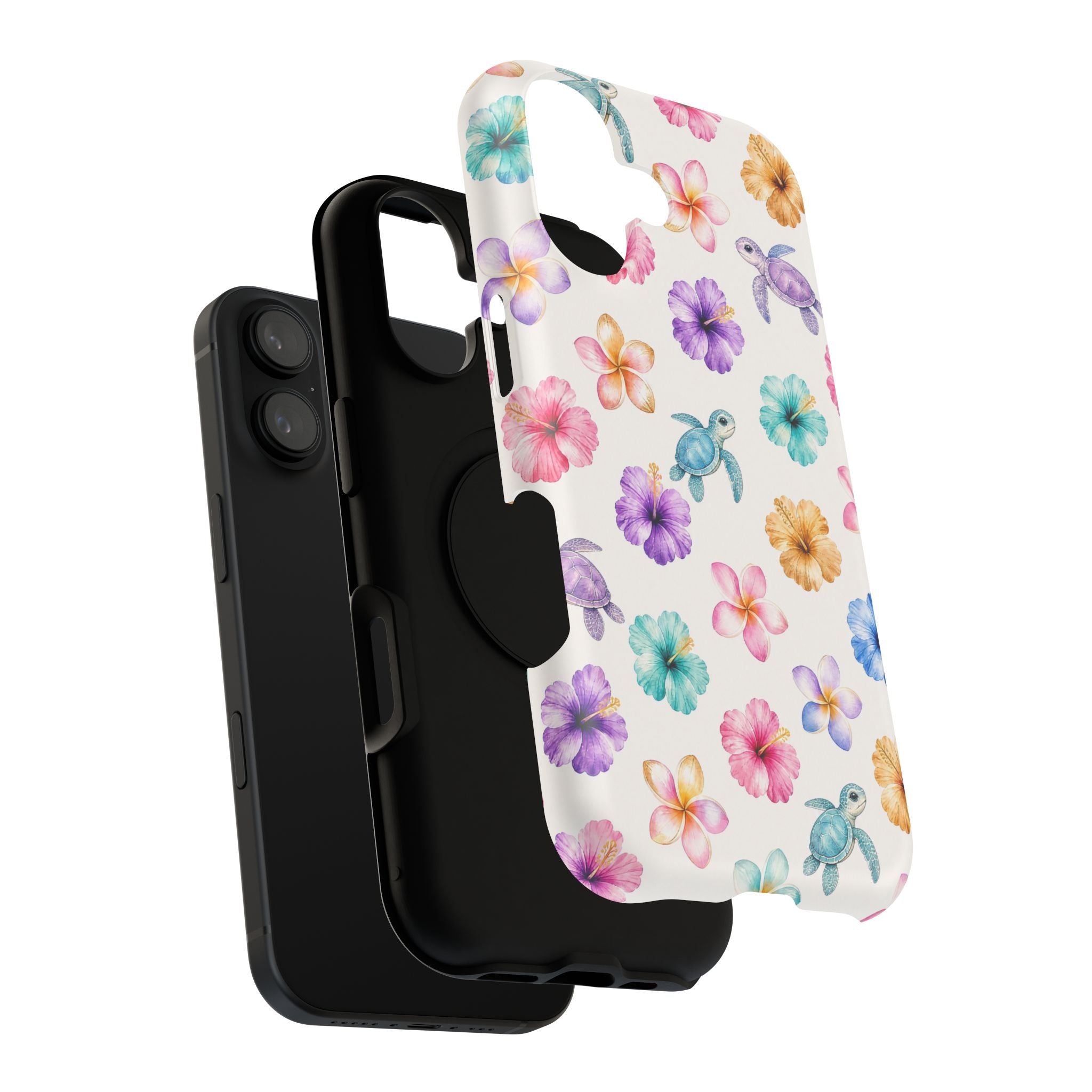 Sea Turtle Floral Phone Case — Colorful Hawaiian Plumeria Protective Case