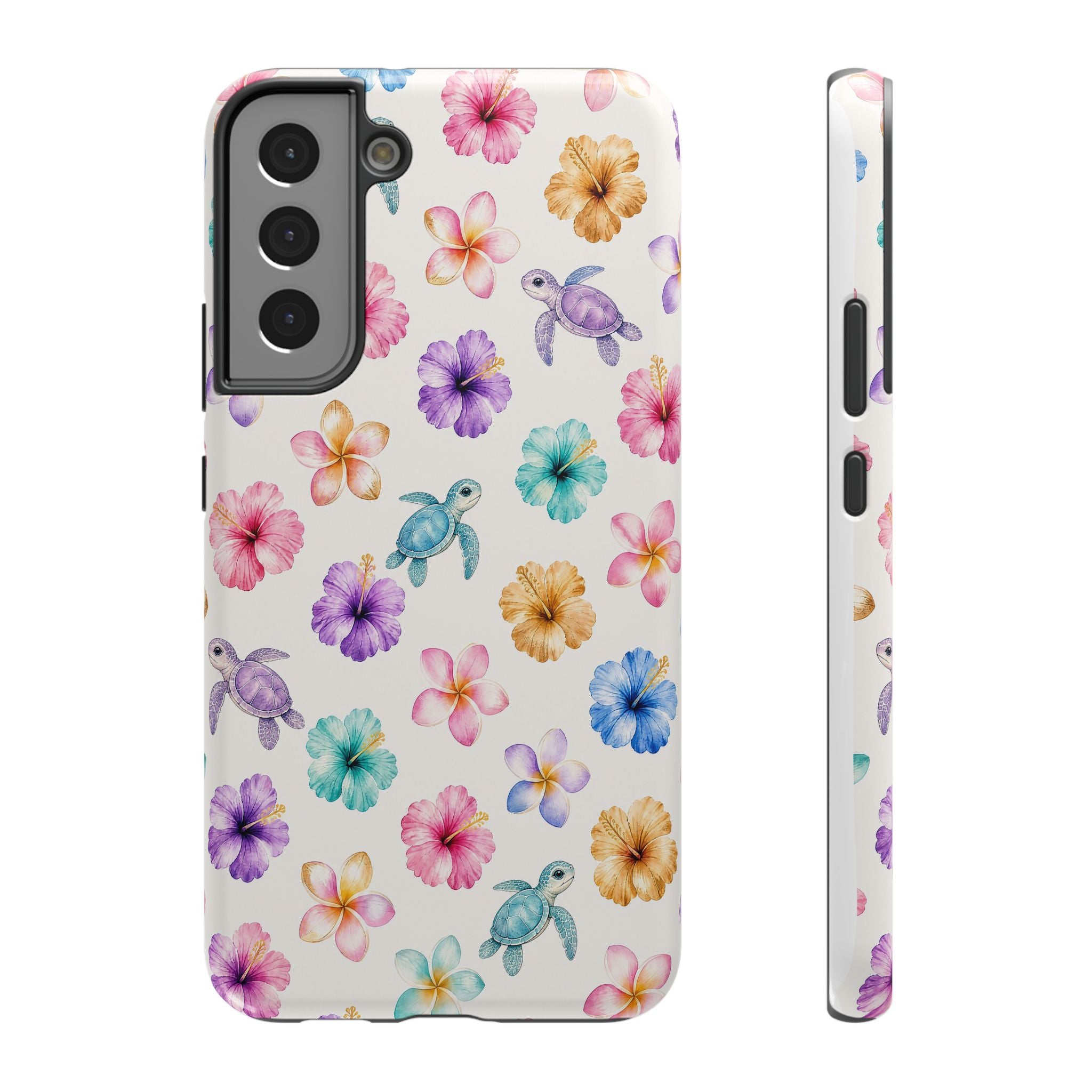 Sea Turtle Floral Phone Case — Colorful Hawaiian Plumeria Protective Case
