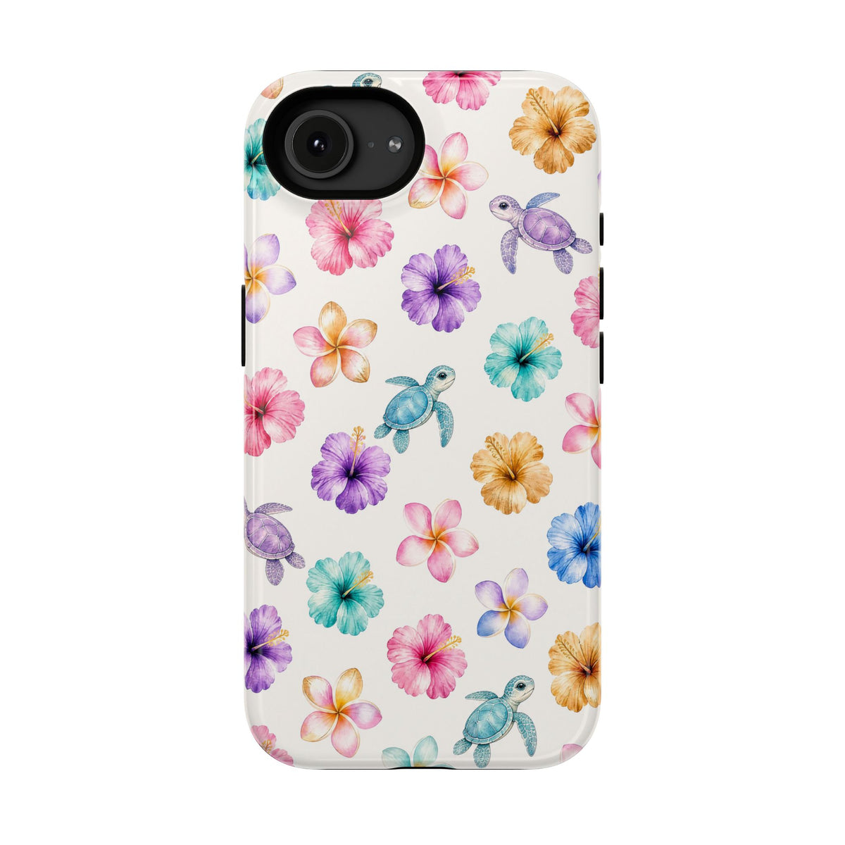 Sea Turtle Floral Phone Case — Colorful Hawaiian Plumeria Protective Case