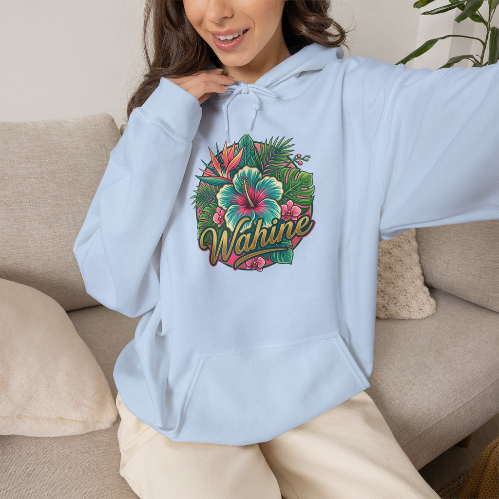 Wahine Tropical Floral Design Hoodie | Hawaiian Hibiscus Palm Leaves