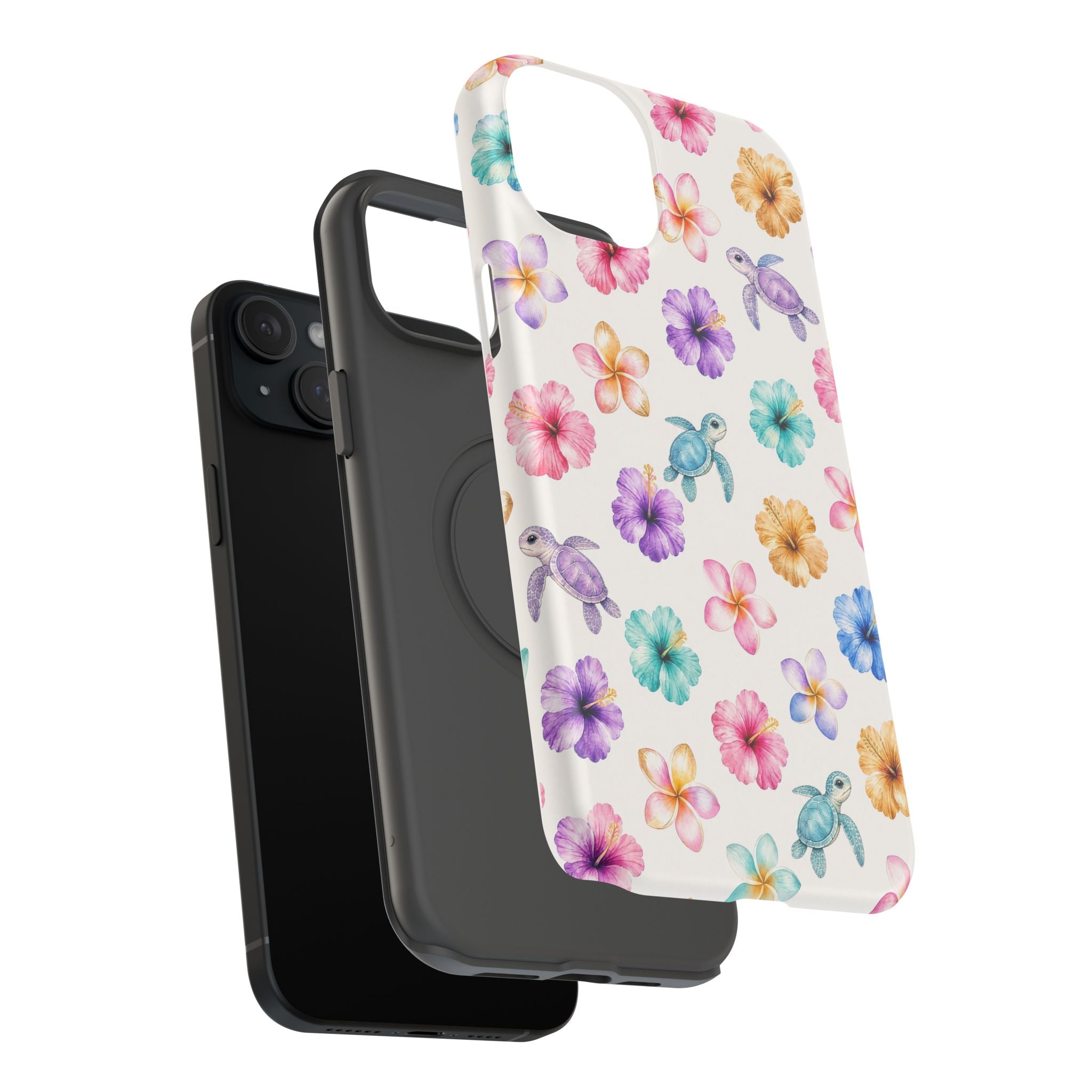 Sea Turtle Floral Phone Case — Colorful Hawaiian Plumeria Protective Case