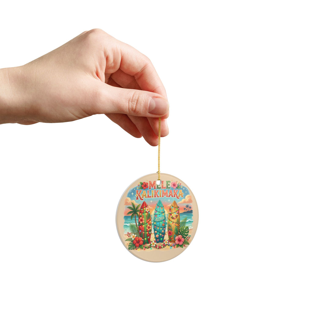 Mele Kalikimaka Surfboard Ornament Ceramic Decoration | Hawaiian Christmas Aloha