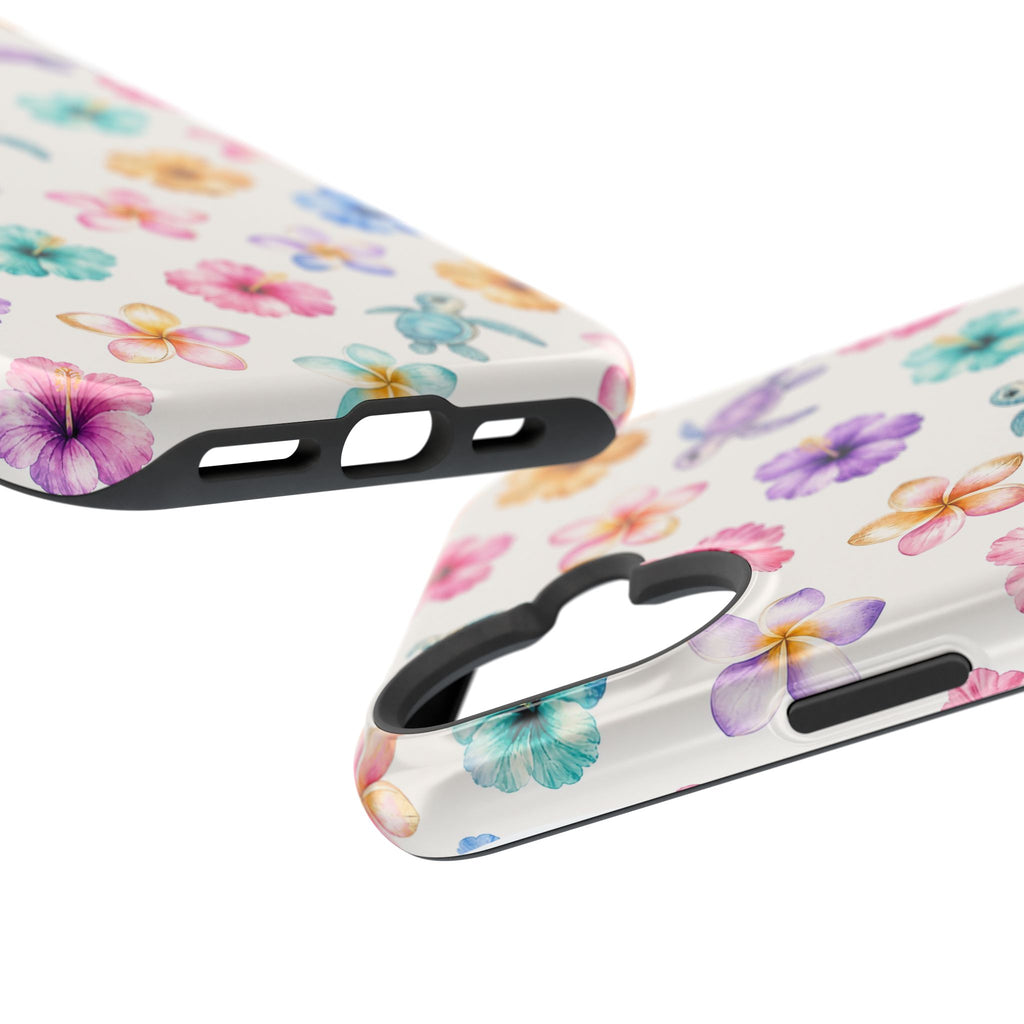 Sea Turtle Floral Phone Case — Colorful Hawaiian Plumeria Protective Case