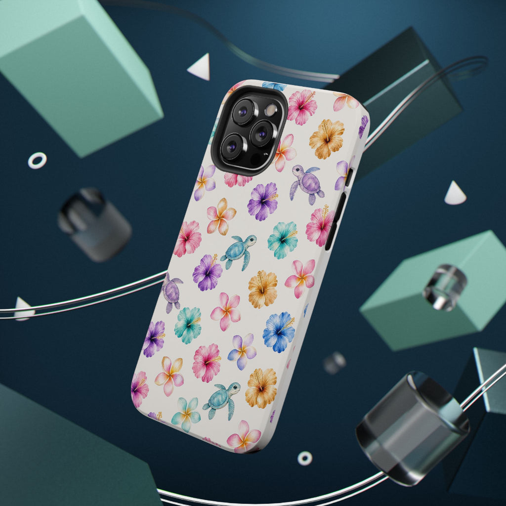 Sea Turtle Floral Phone Case — Colorful Hawaiian Plumeria Protective Case