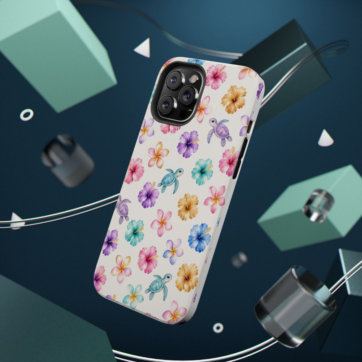 Sea Turtle Floral Phone Case — Colorful Hawaiian Plumeria Protective Case