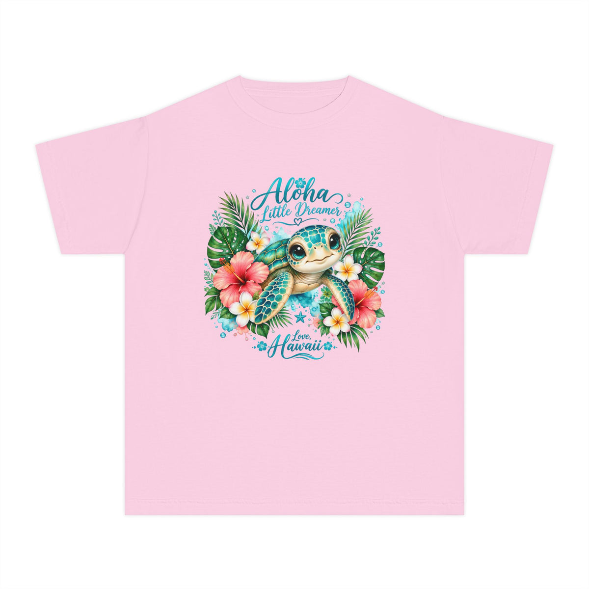 Aloha Little Dreamer| Sea Turtle Youth Tee | Hawaiian Hibiscus Tropical Shirt