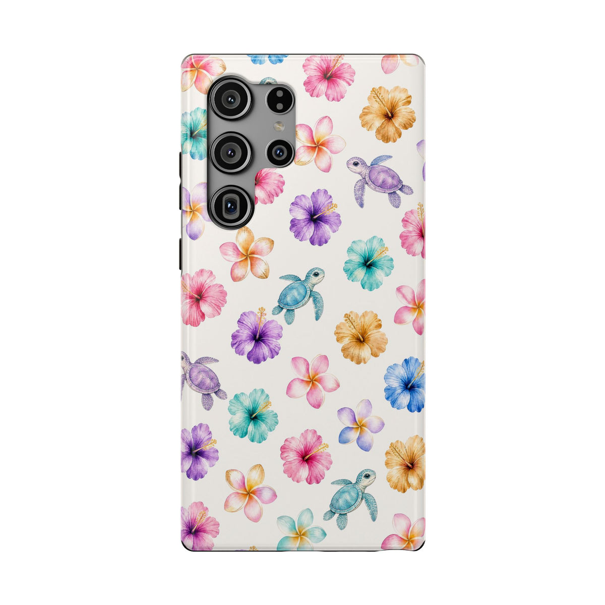 Sea Turtle Floral Phone Case — Colorful Hawaiian Plumeria Protective Case