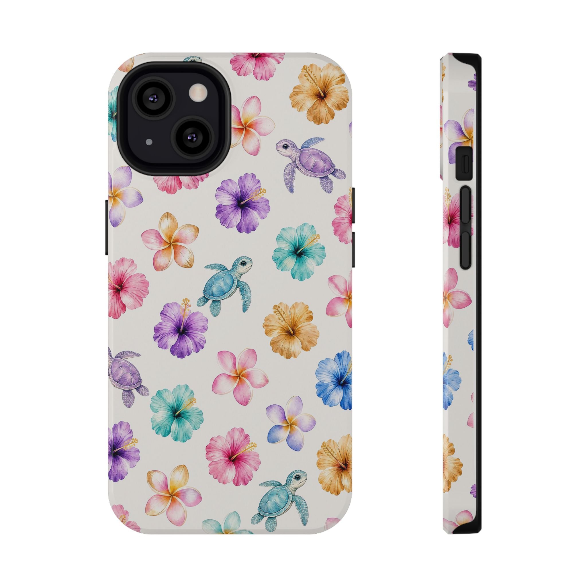 Sea Turtle Floral Phone Case — Colorful Hawaiian Plumeria Protective Case