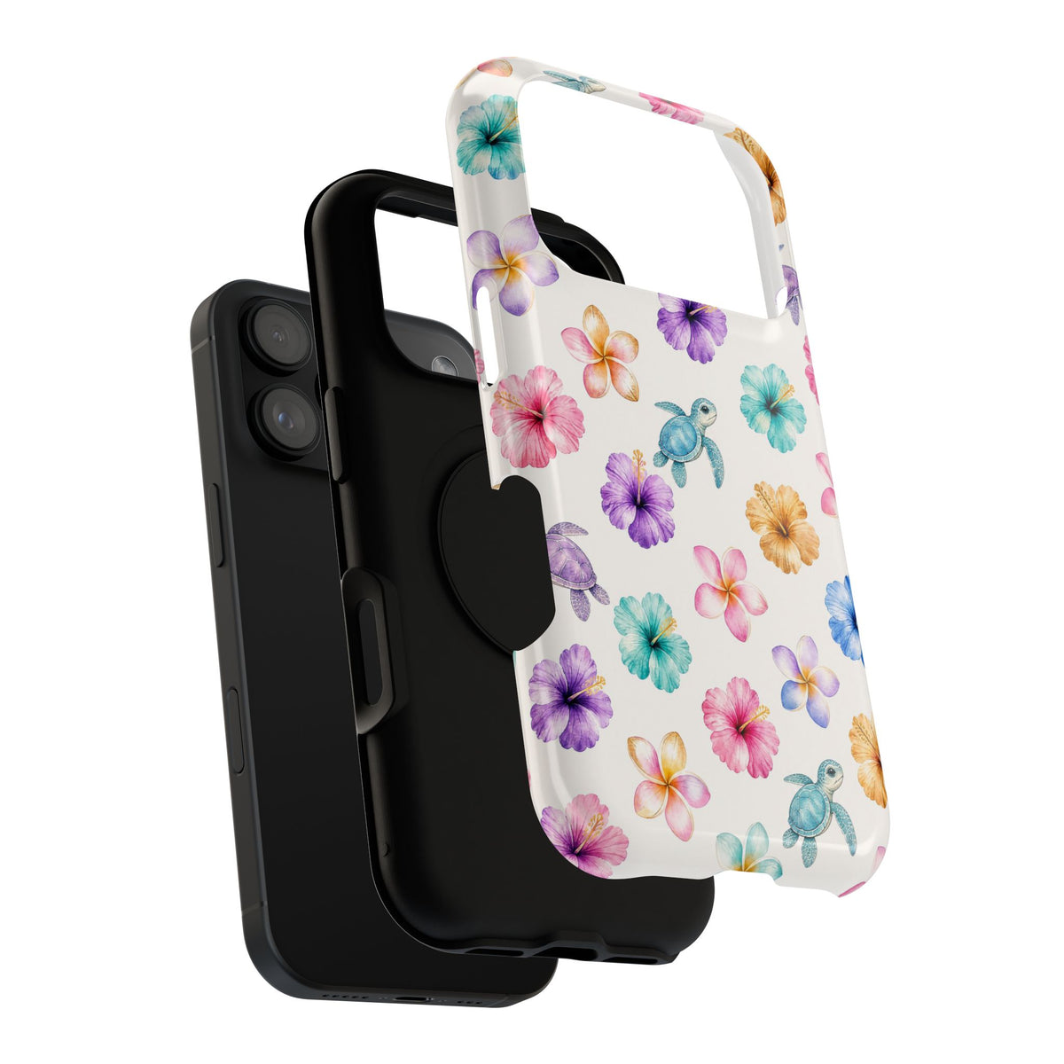 Sea Turtle Floral Phone Case — Colorful Hawaiian Plumeria Protective Case