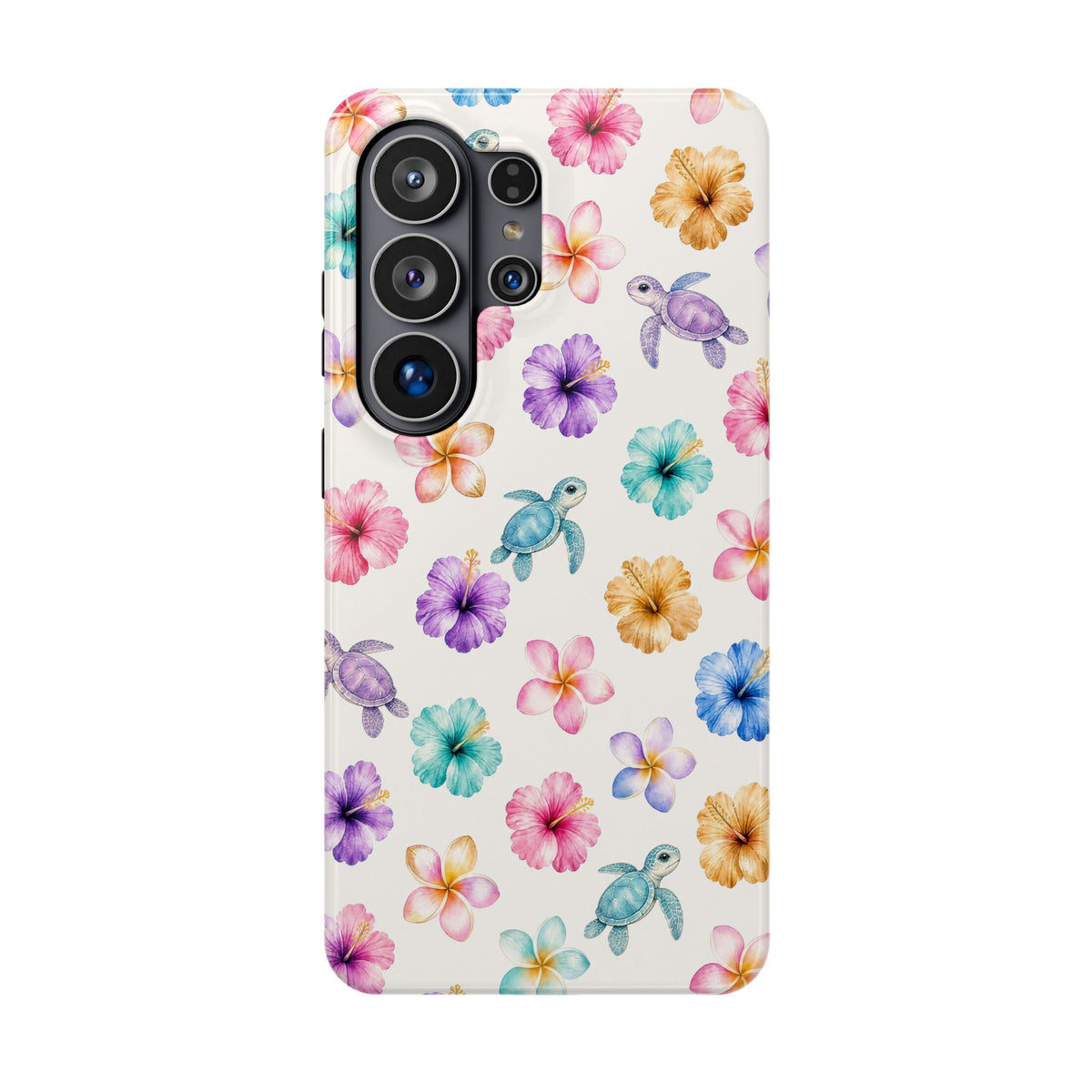 Sea Turtle Floral Phone Case — Colorful Hawaiian Plumeria Protective Case
