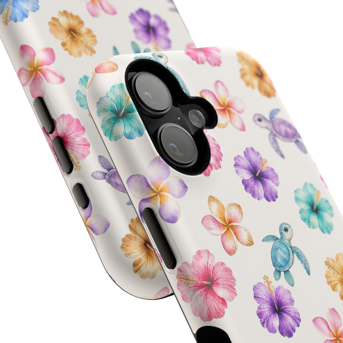 Sea Turtle Floral Phone Case — Colorful Hawaiian Plumeria Protective Case