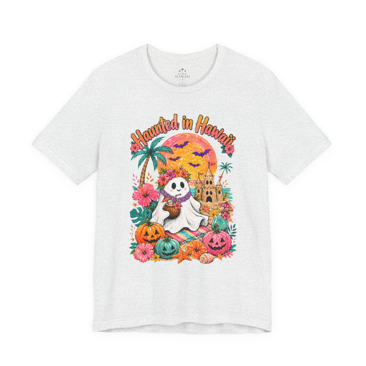 Haunted in Hawaii ghost palm tree tee | Halloween tropical pumpkin design