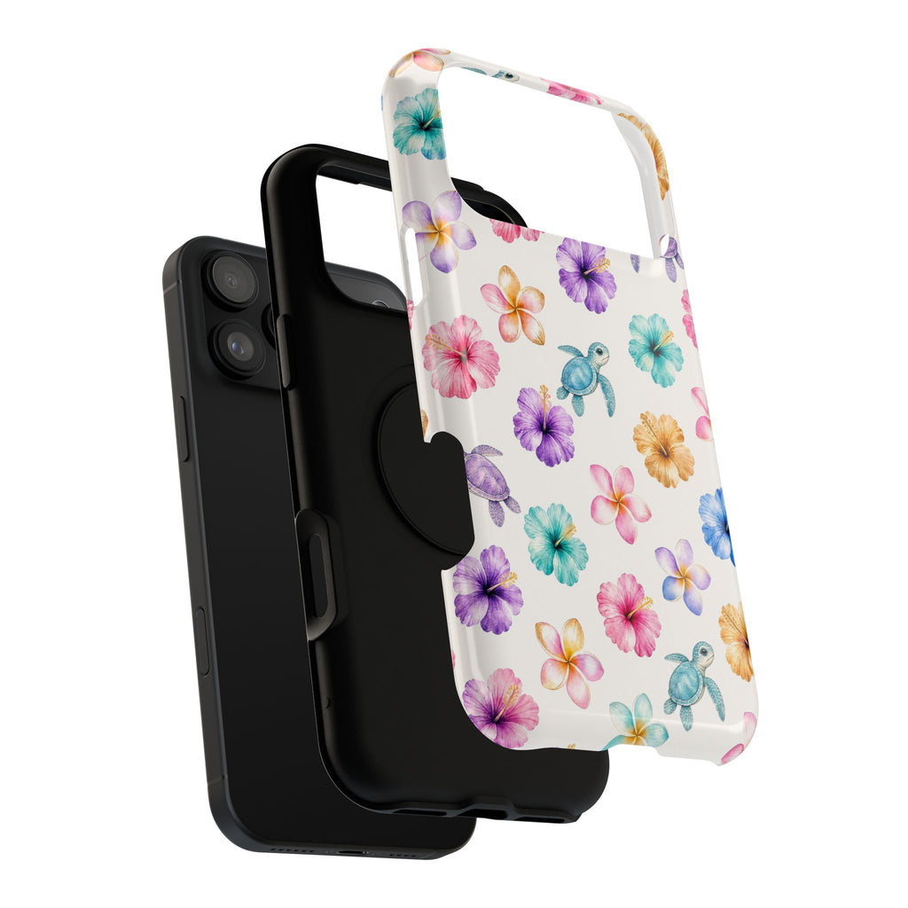 Sea Turtle Floral Phone Case — Colorful Hawaiian Plumeria Protective Case