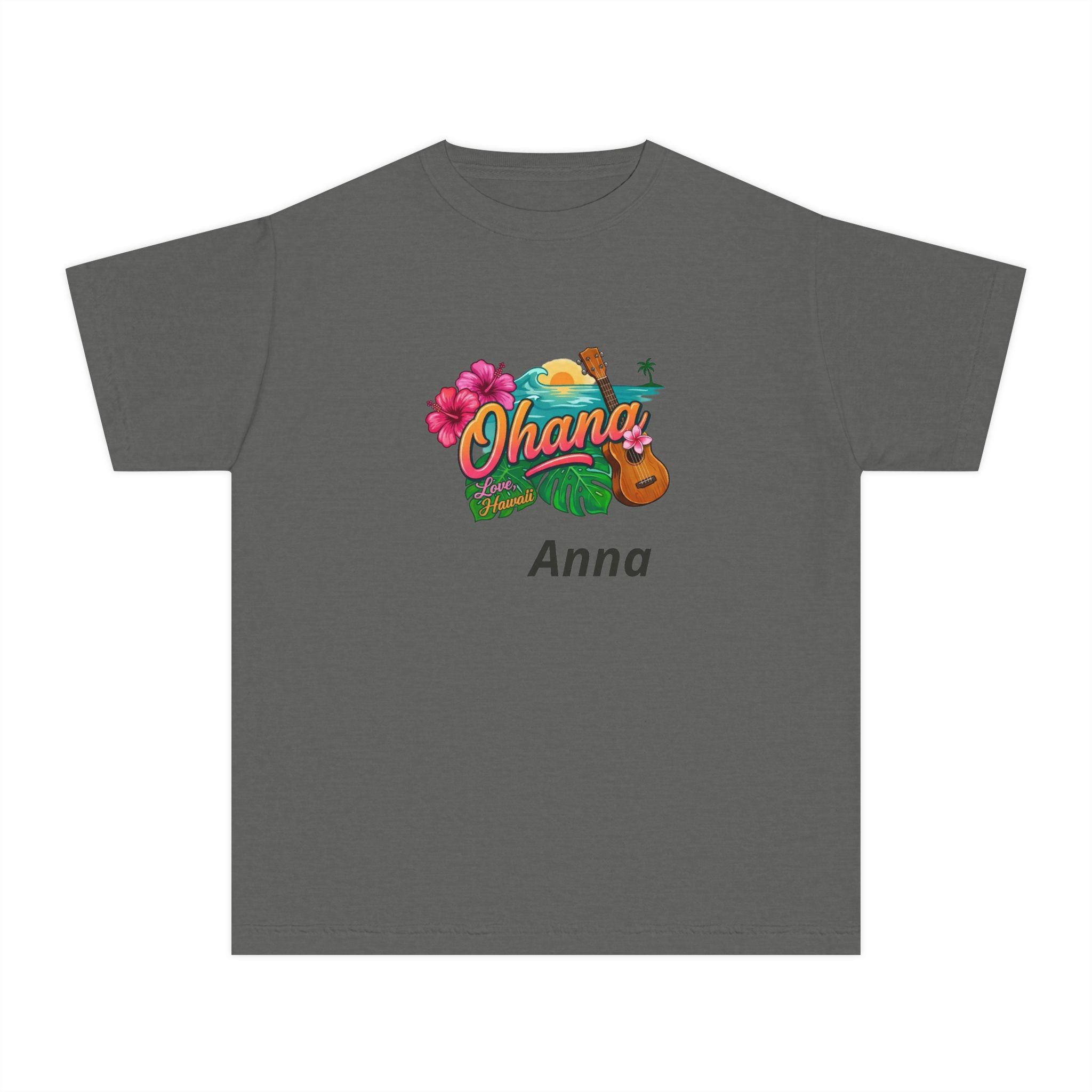 Ohana Floral Ukulele Youth Tee | Personalized Name Option