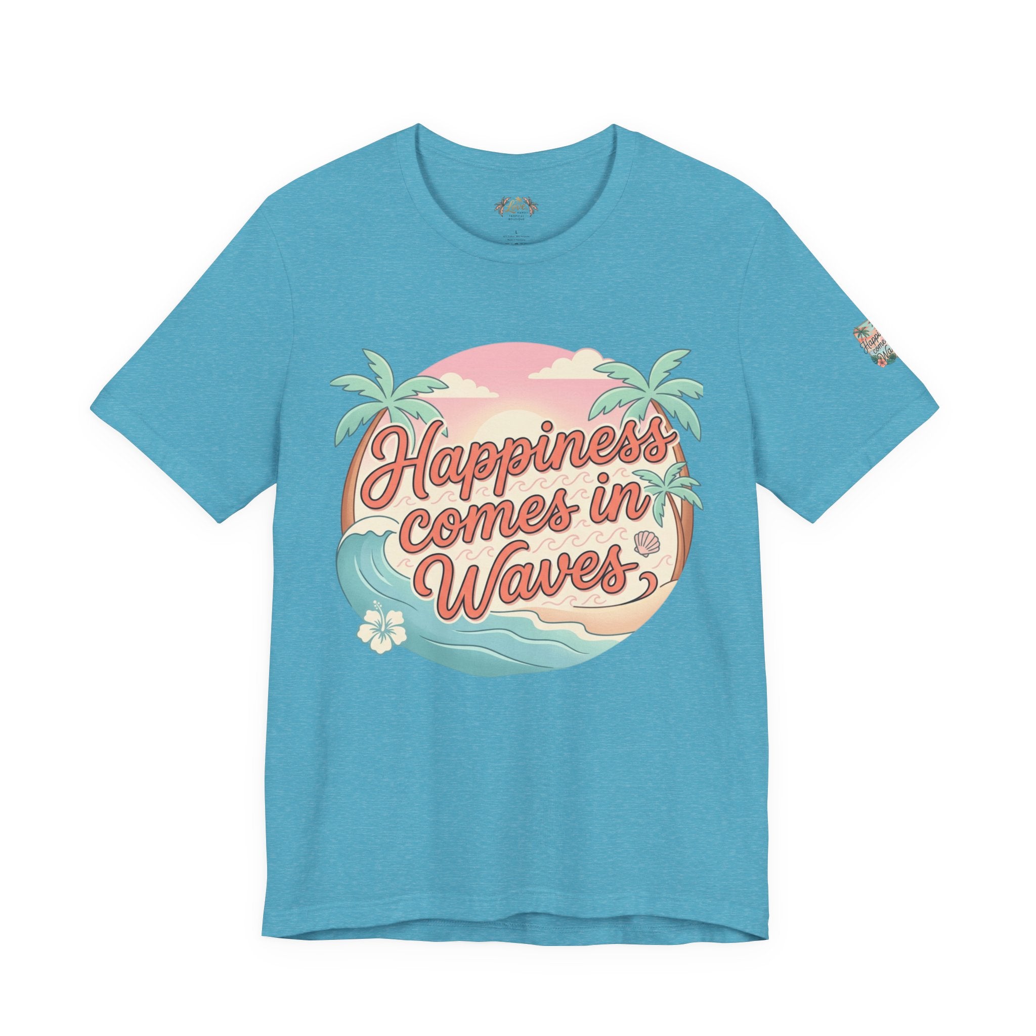 Happiness Comes in Waves Hawaiian Tee — Pastel Sunset & Palm Beach Shirt
