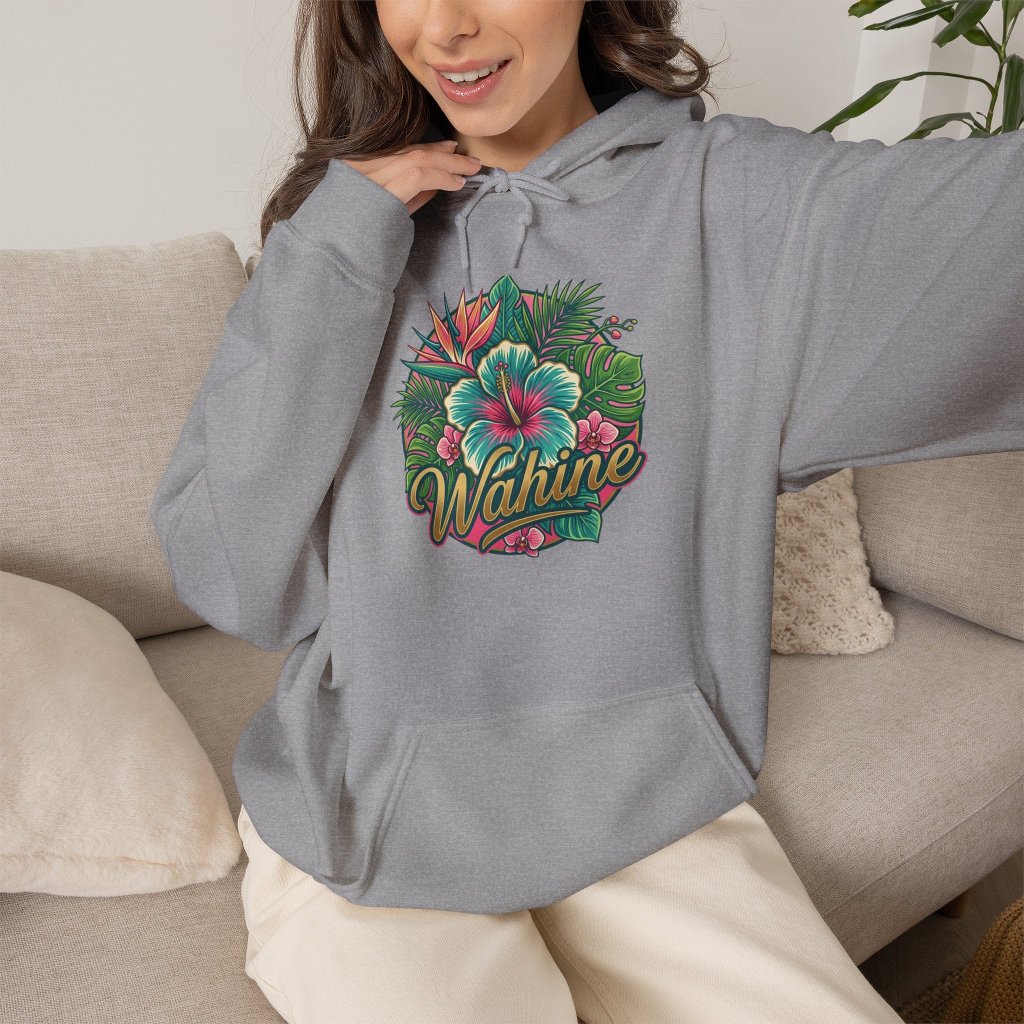 Wahine Tropical Floral Design Hoodie | Hawaiian Hibiscus Palm Leaves