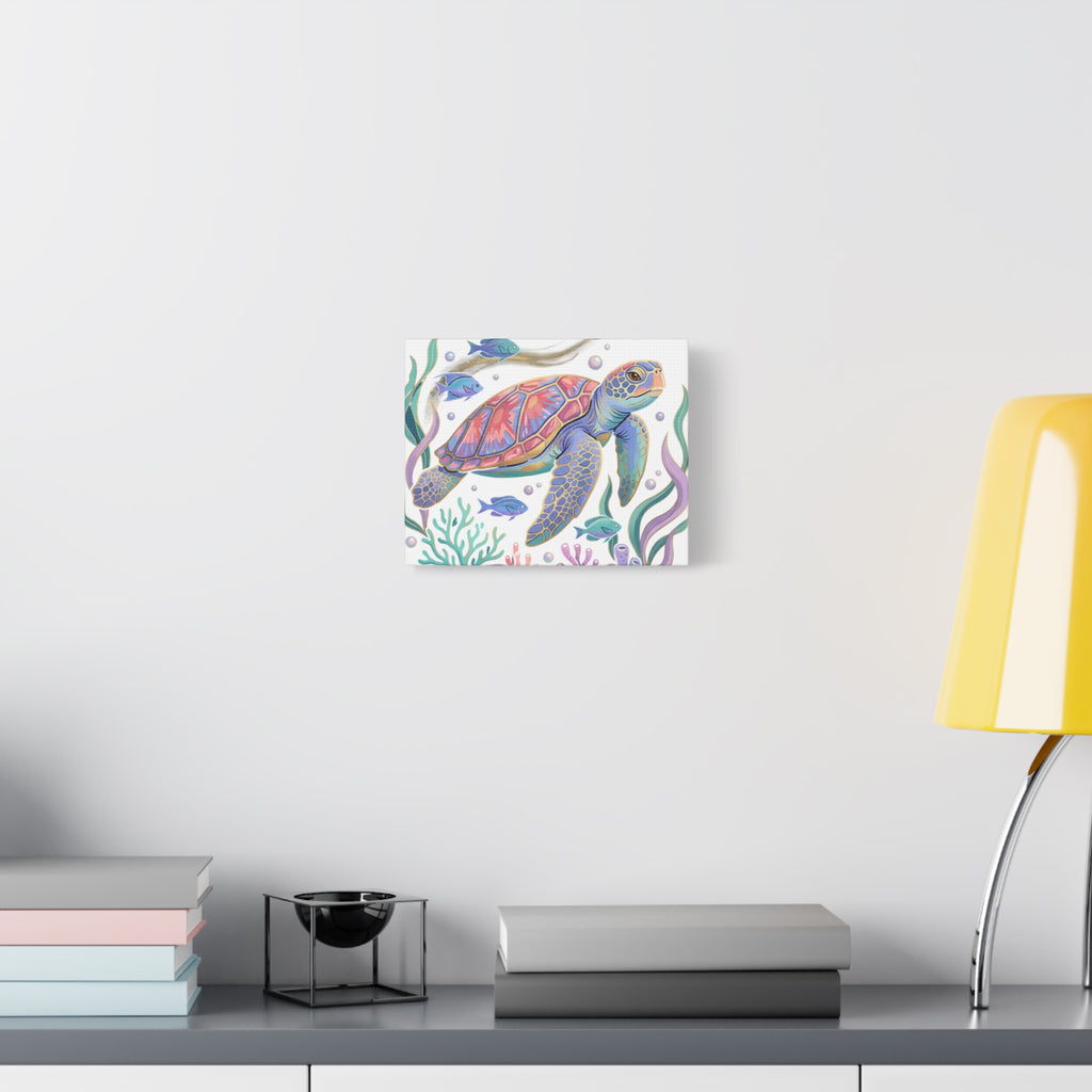 Colorful Sea Turtle Canvas Wall Art — Pastel Ocean Turtle Print on Matte Stretched Canvas
