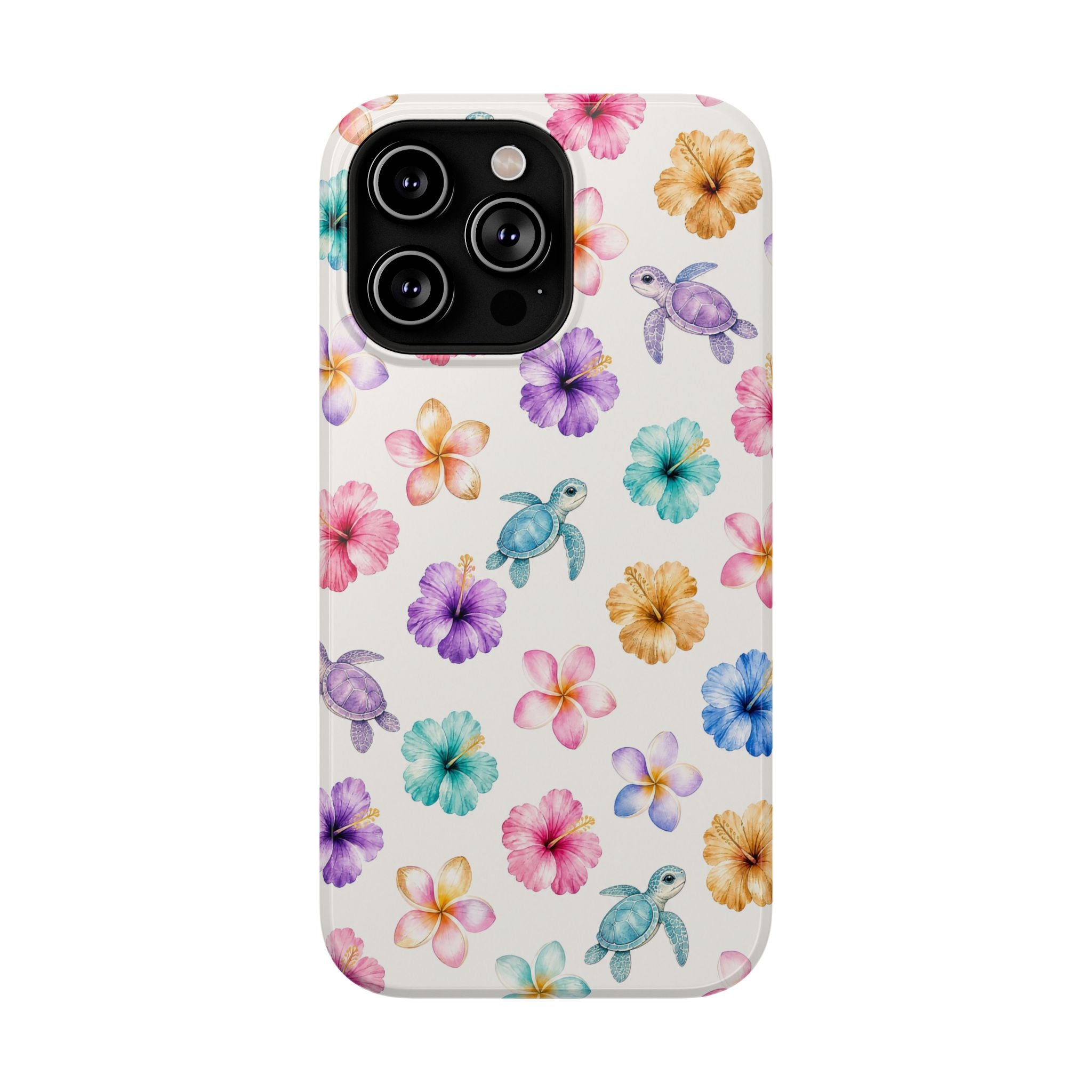 Sea Turtle Floral Phone Case — Colorful Hawaiian Plumeria Protective Case
