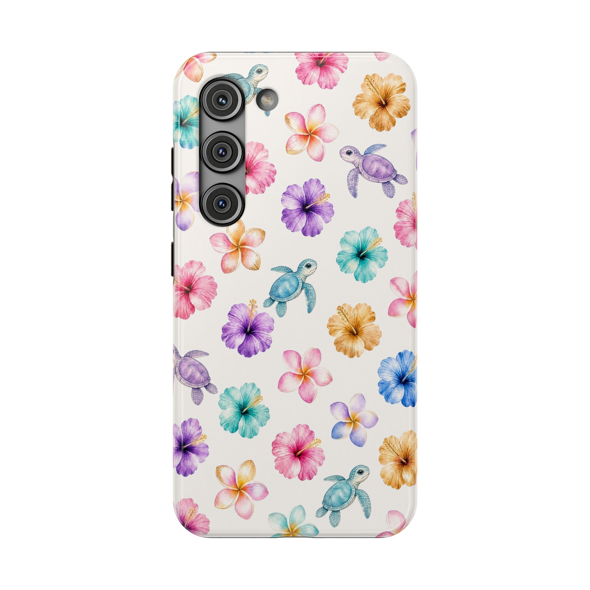 Sea Turtle Floral Phone Case — Colorful Hawaiian Plumeria Protective Case