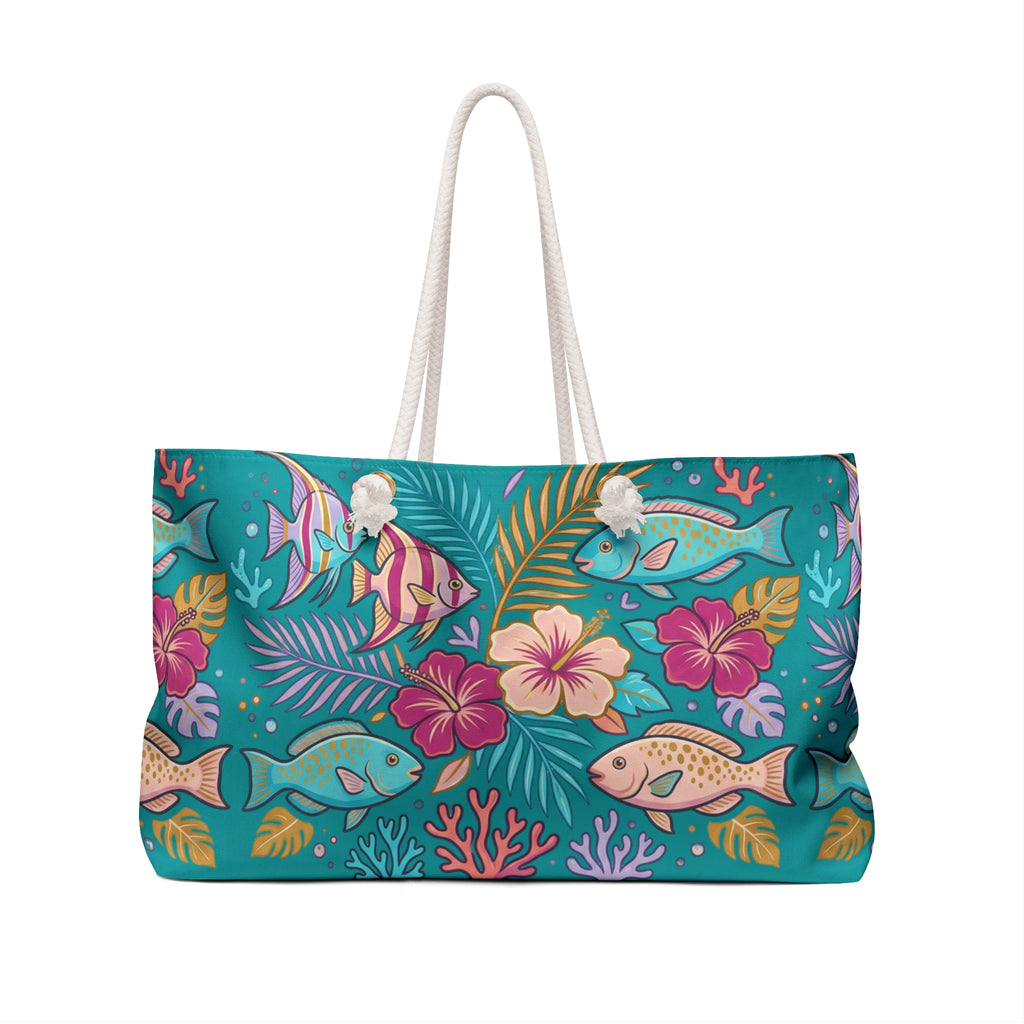 Tropical Fish Floral Weekender Bag | Beach Tote, Vacation Travel Bag| Love, Hawaii Collection