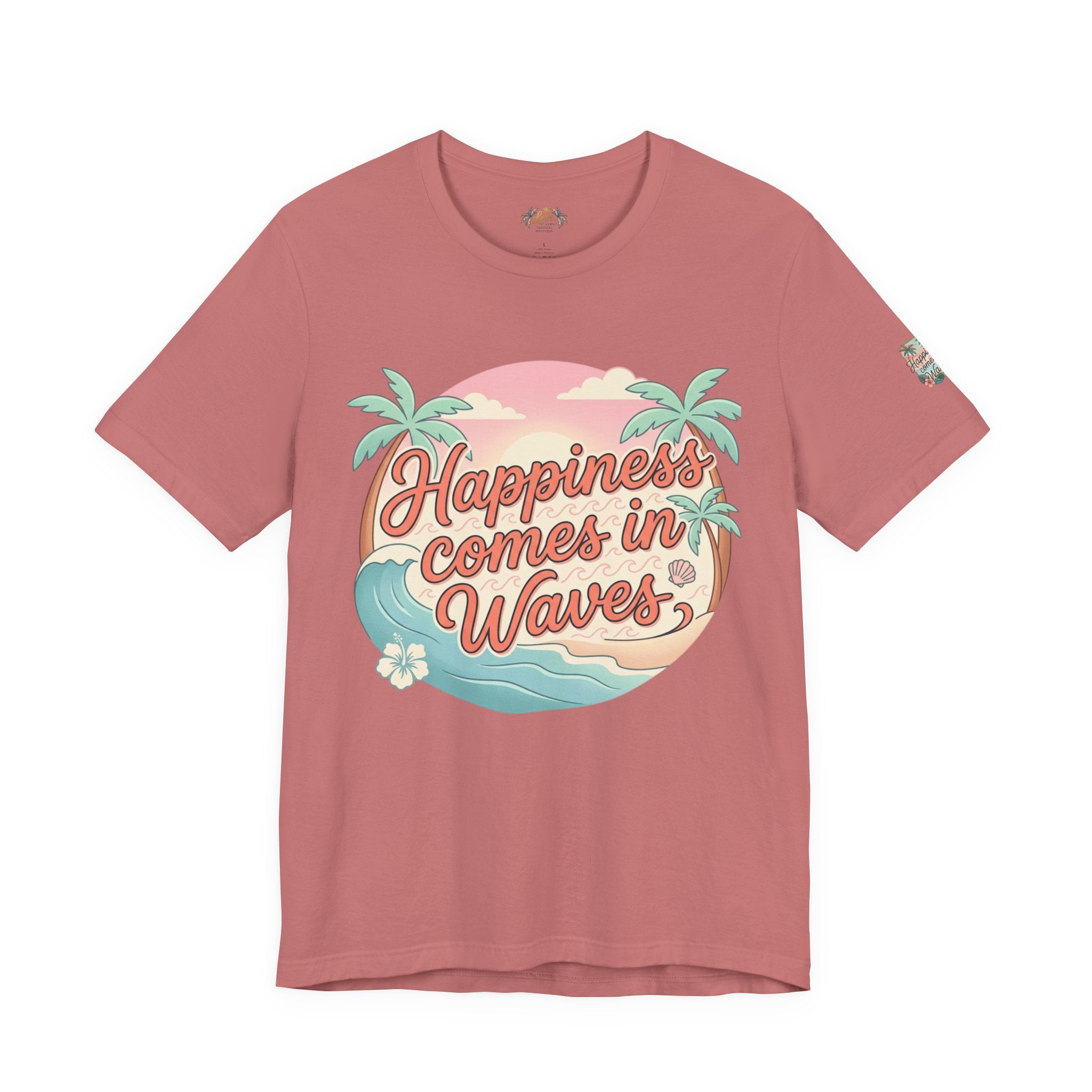 Happiness Comes in Waves Hawaiian Tee — Pastel Sunset & Palm Beach Shirt