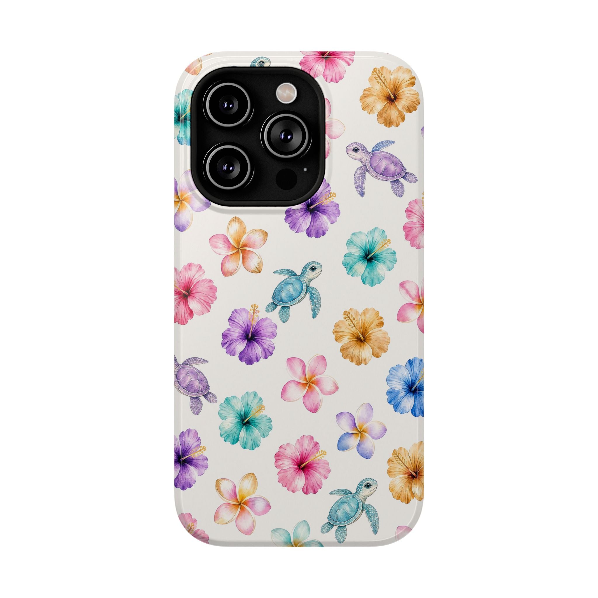Sea Turtle Floral Phone Case — Colorful Hawaiian Plumeria Protective Case
