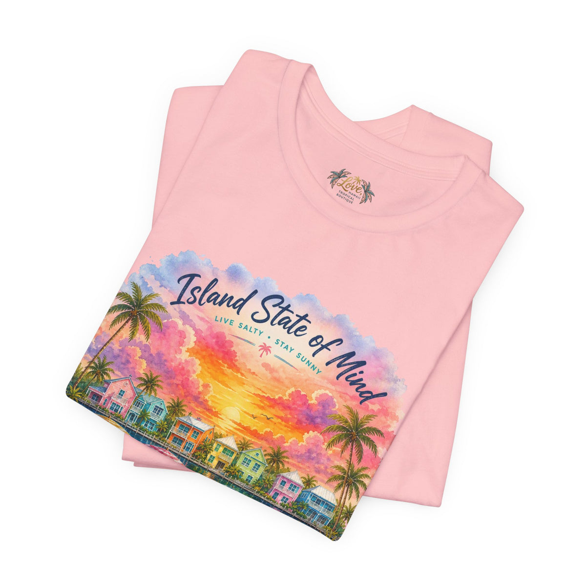 Island State of Mind T-Shirt | Tropical Beach Sunset, Palm Trees, Beach Chairs