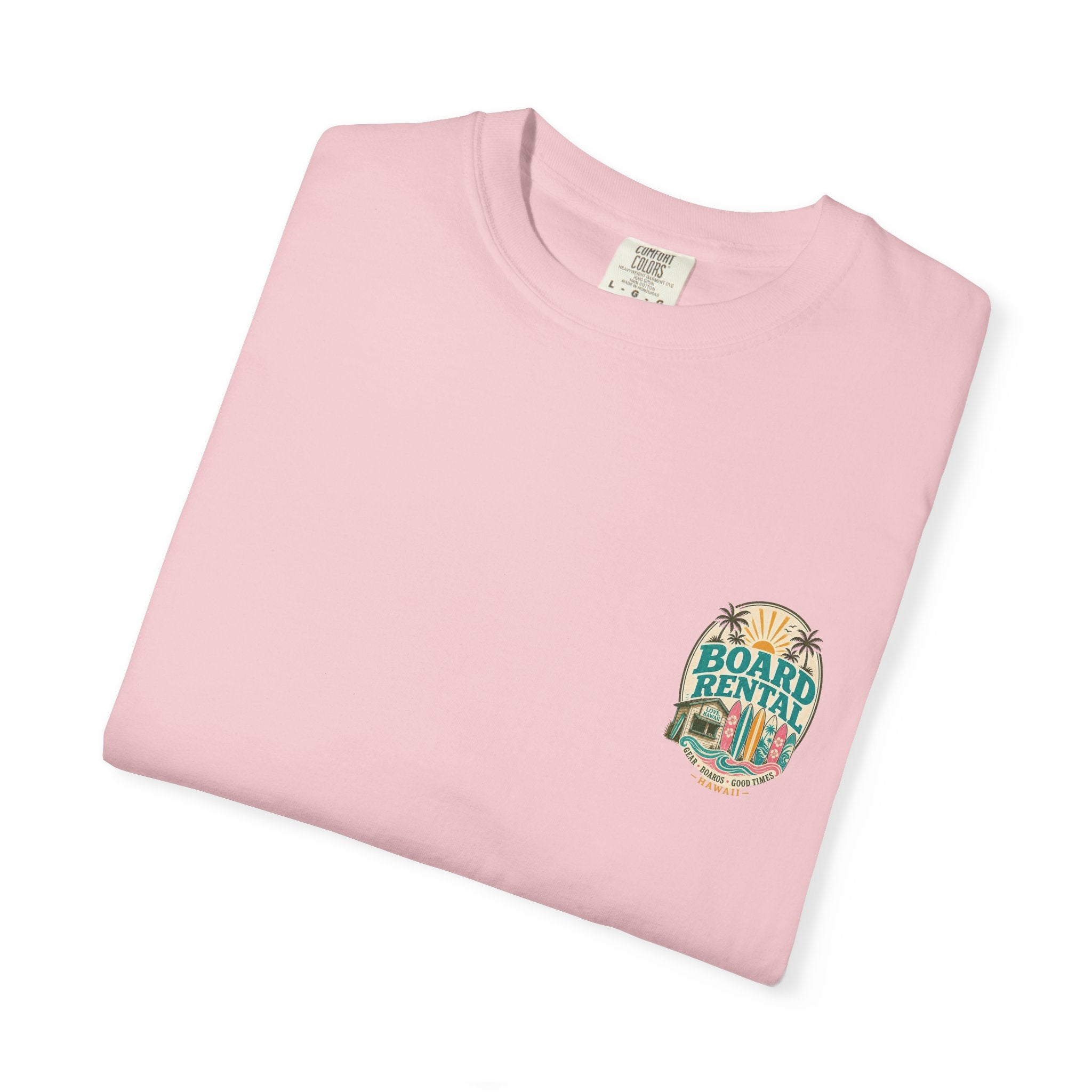 Board Rental T-Shirt — Hawaiian Surf Shop Graphic Tee (Back & Chest Print)