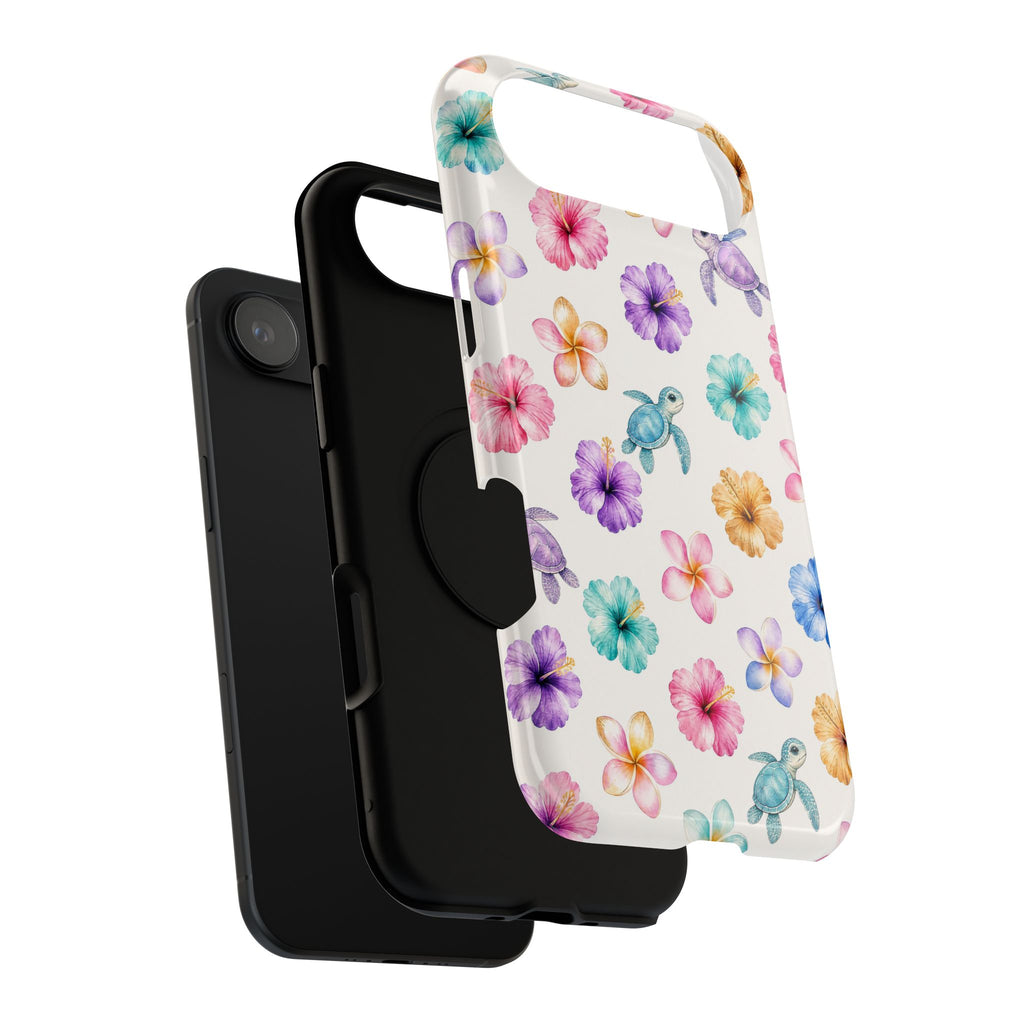 Sea Turtle Floral Phone Case — Colorful Hawaiian Plumeria Protective Case
