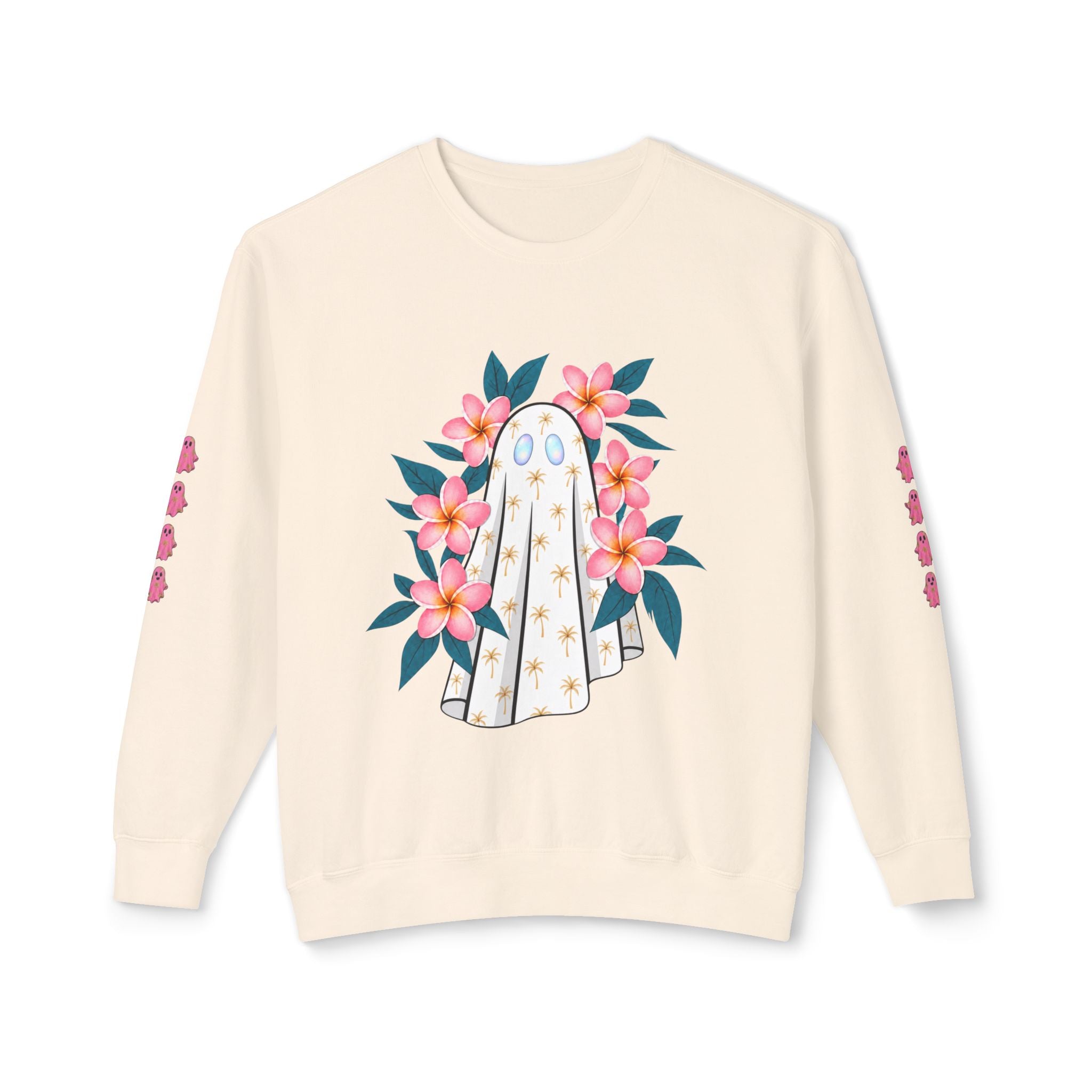 Floral Ghost Crewneck Sweatshirt | Ghost with Pink Flowers-Love, Hawaii Halloween