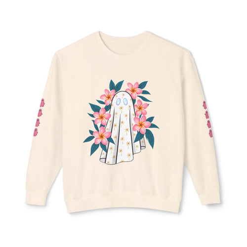Floral Ghost Crewneck Sweatshirt | Ghost with Pink Flowers-Love, Hawaii Halloween